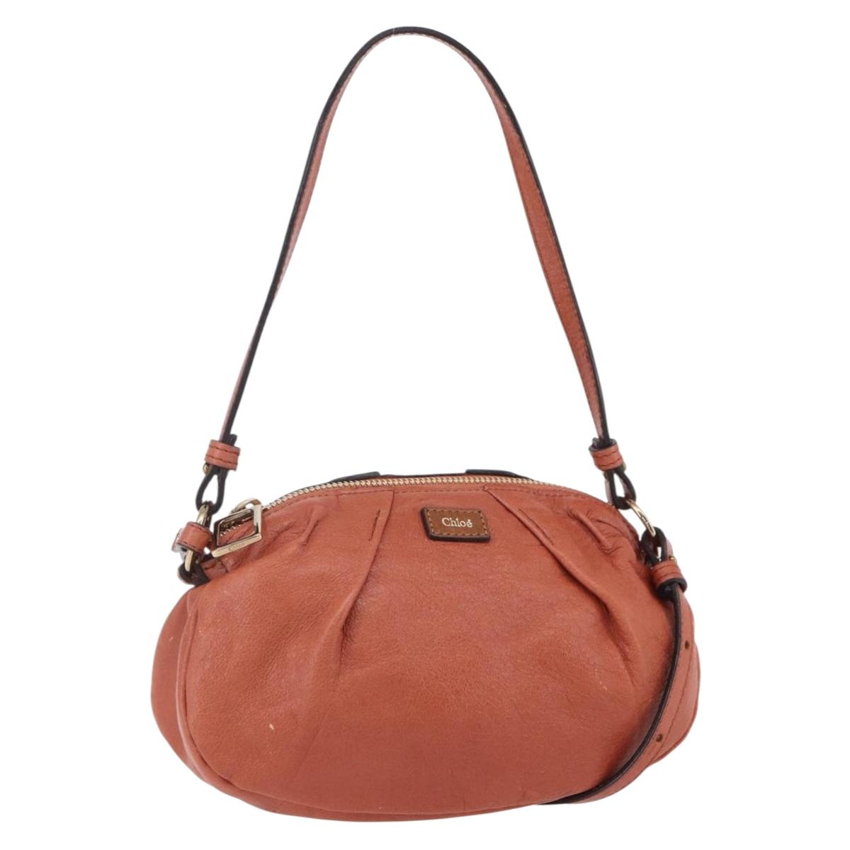 Chloe Hand Bag Leather 2way Orange Gold Auth BA7804
