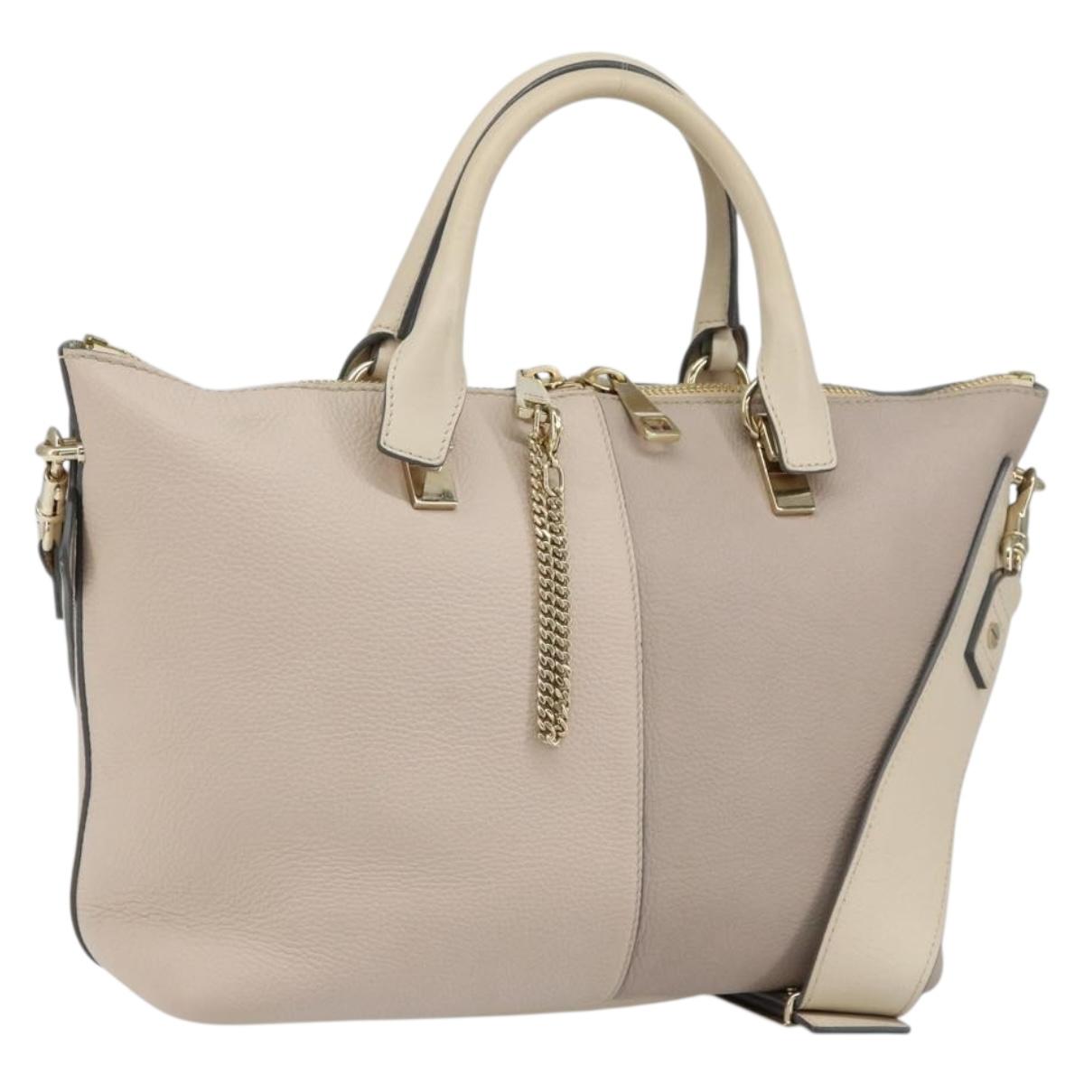 Chloe Bailey Hand Bag Leather 2way Gray Gold Auth BA7808