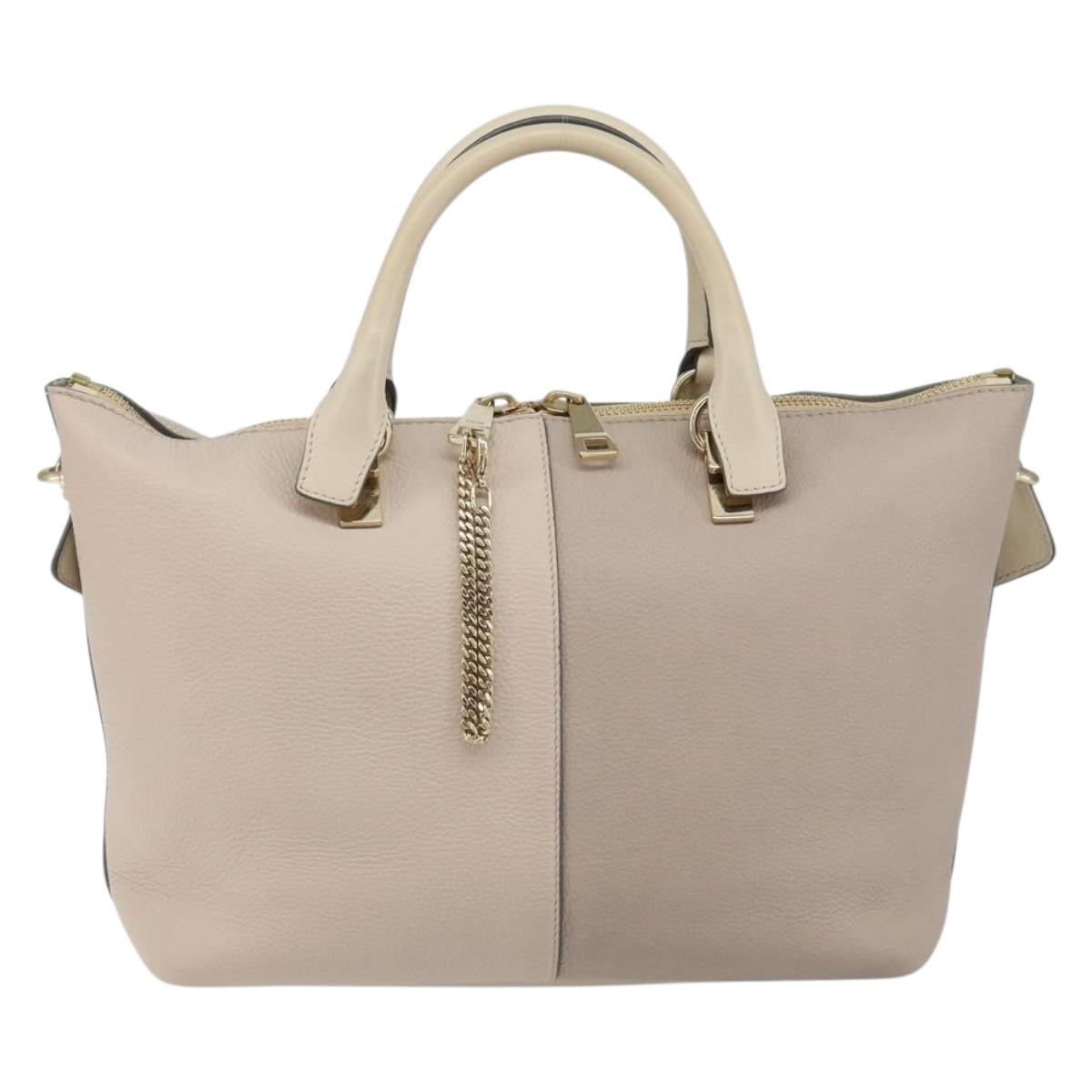 Chloe Bailey Hand Bag Leather 2way Gray Gold Auth BA7808