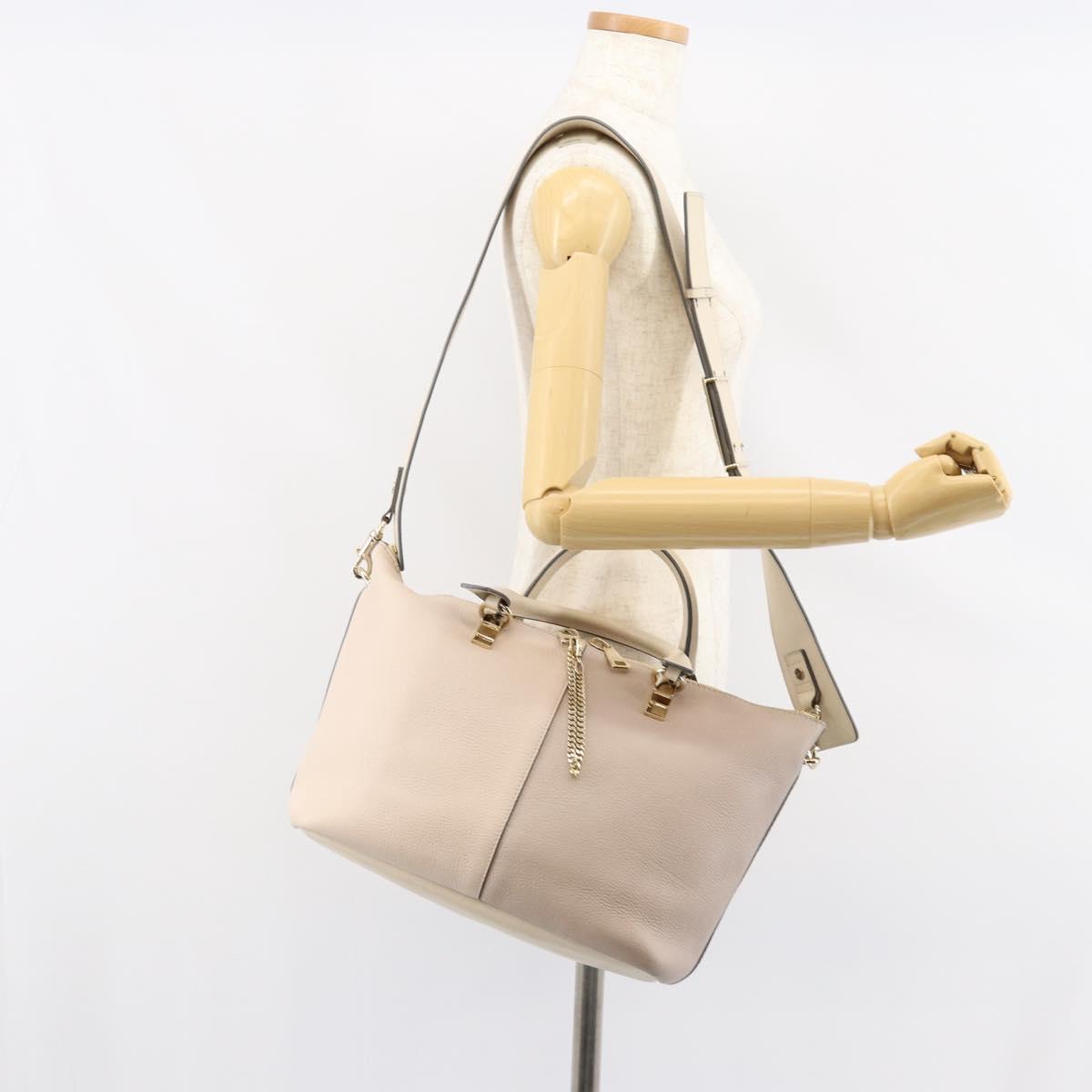 Chloe Bailey Hand Bag Leather 2way Gray Gold Auth BA7808