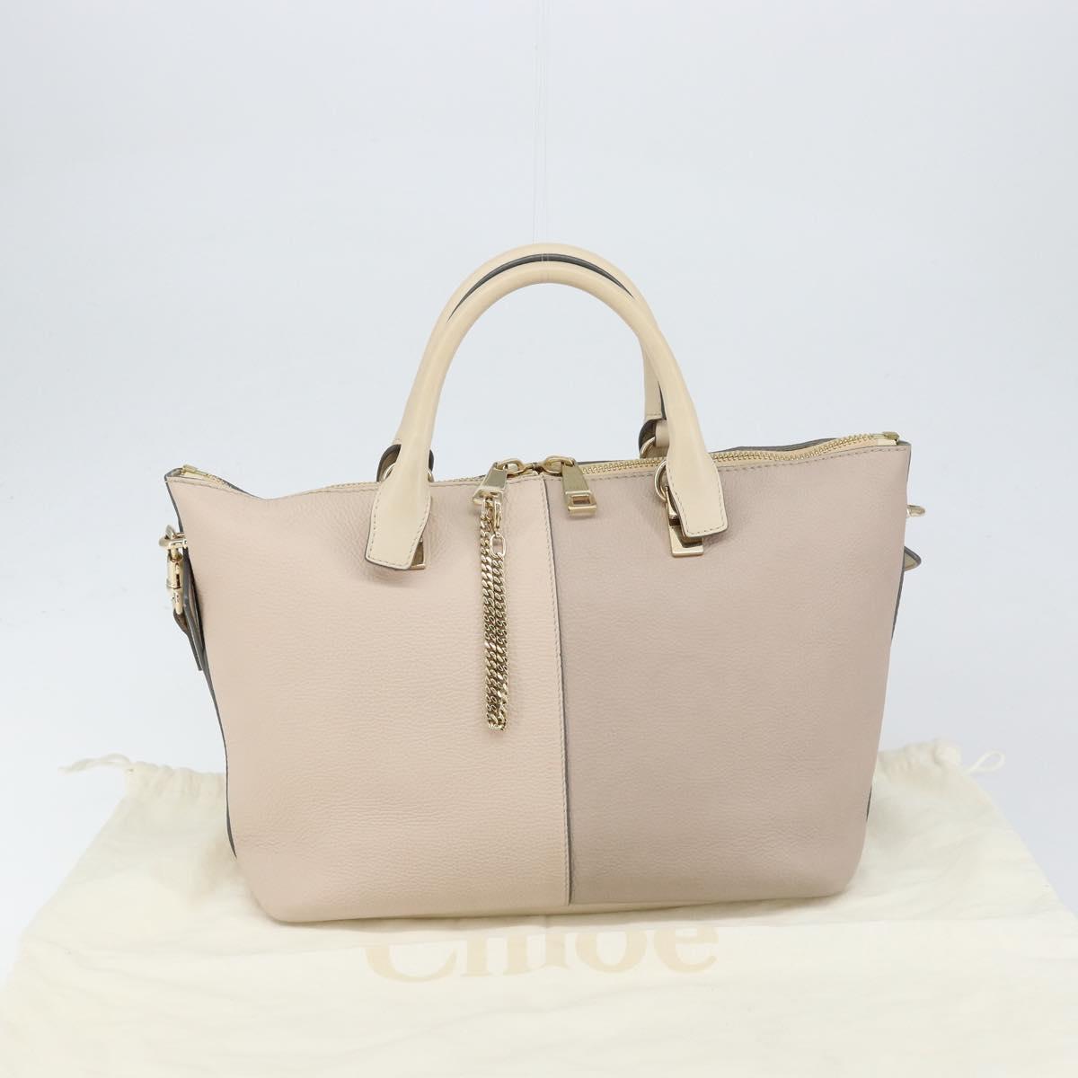 Chloe Bailey Hand Bag Leather 2way Gray Gold Auth BA7808