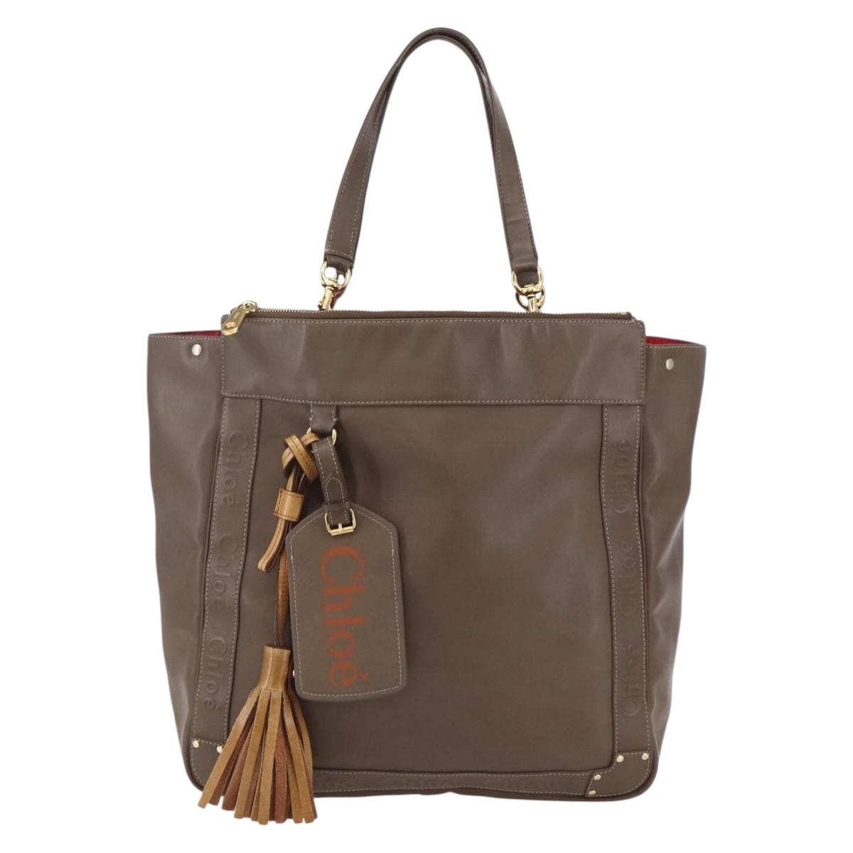 Chloe Eden Tote Bag Leather Brown Gold Auth BA7811