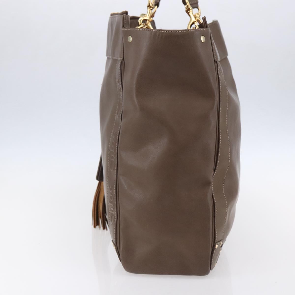 Chloe Eden Tote Bag Leather Brown Gold Auth BA7811