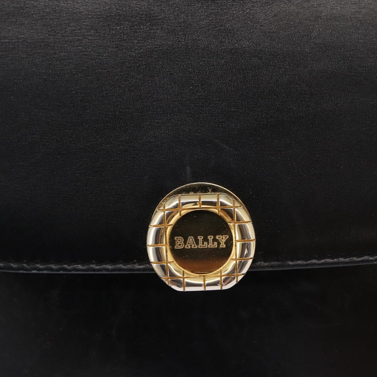BALLY Shoulder Bag Leather Black Gold Auth BA7813