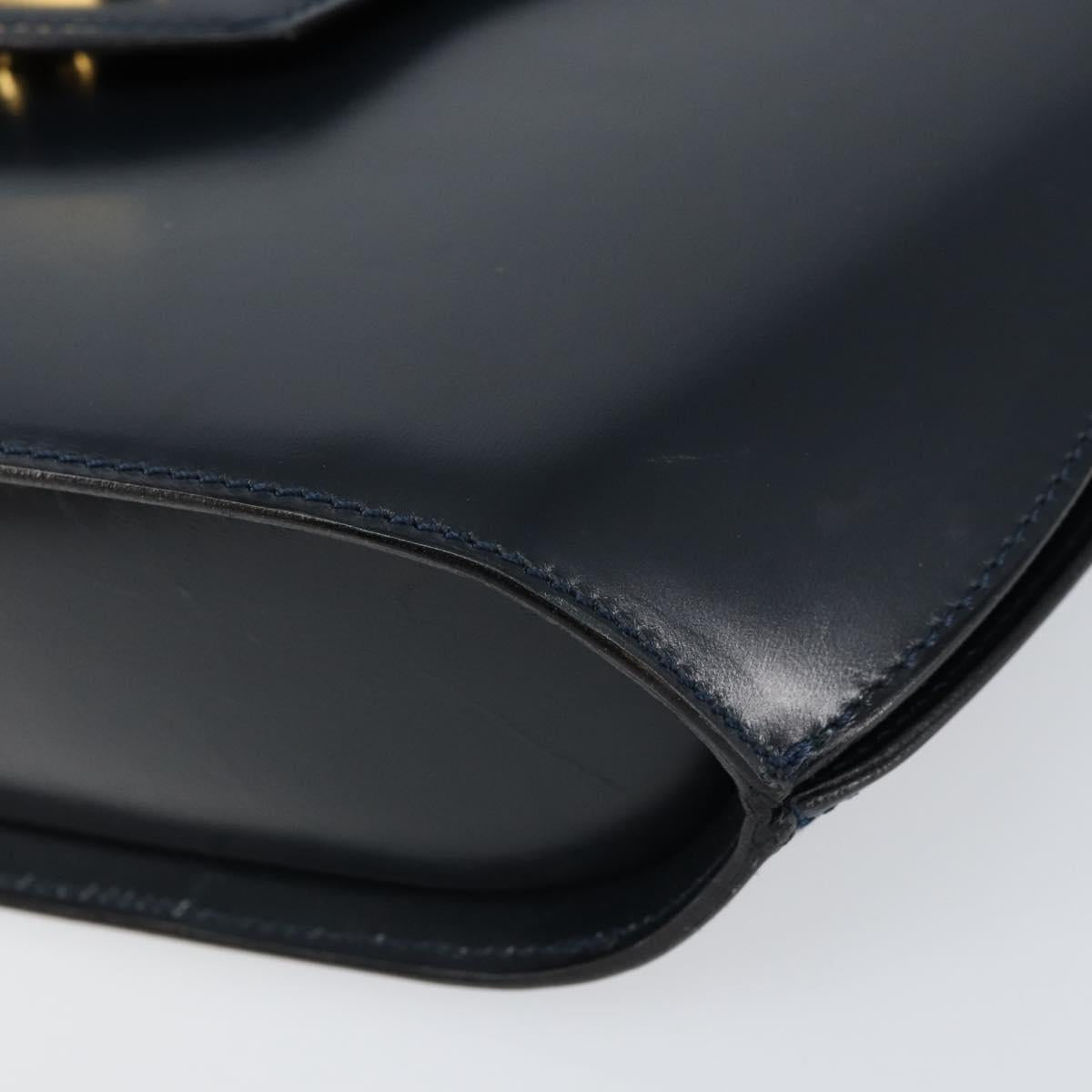 BALLY Shoulder Bag Leather Navy Gold Auth BA7814