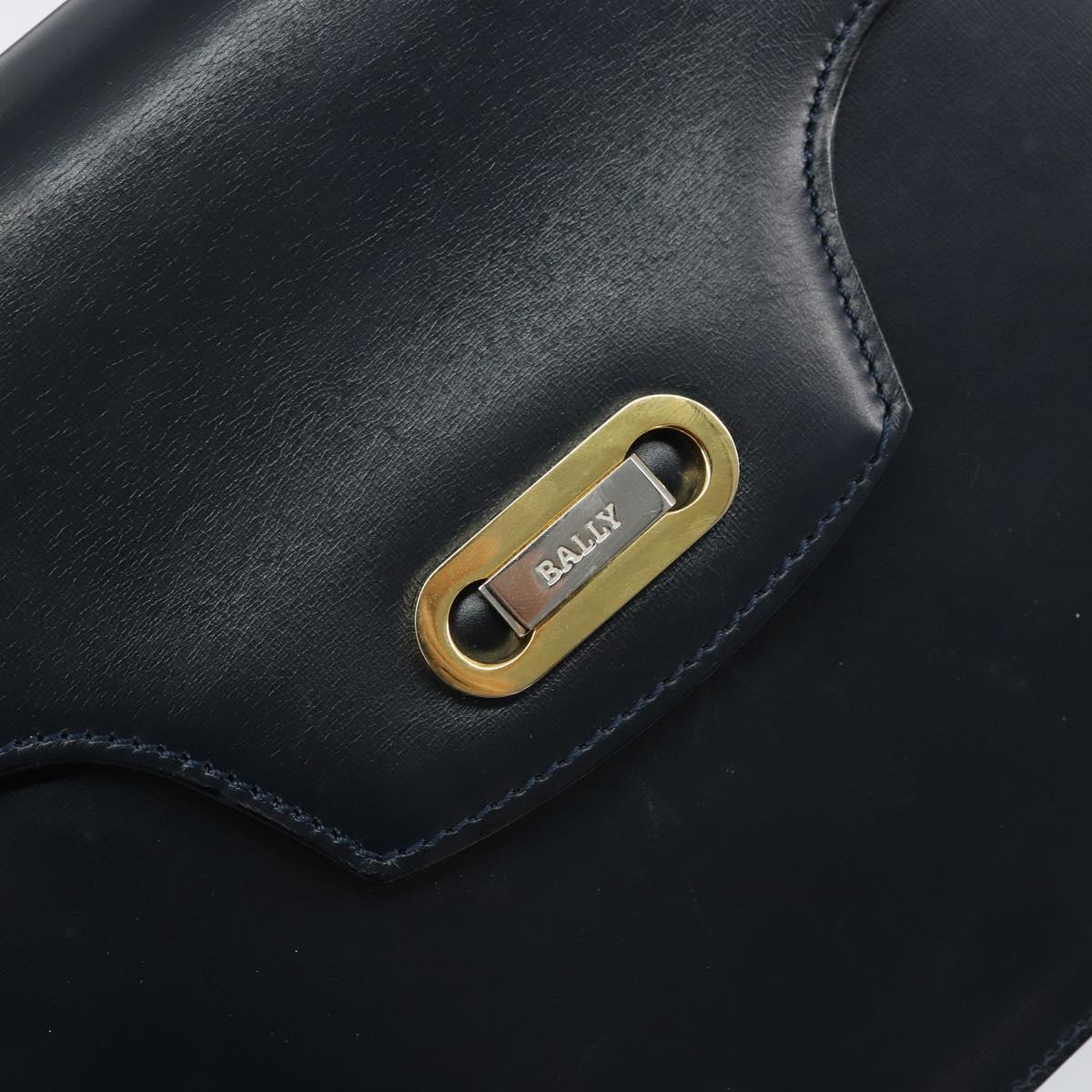 BALLY Shoulder Bag Leather Navy Gold Auth BA7814