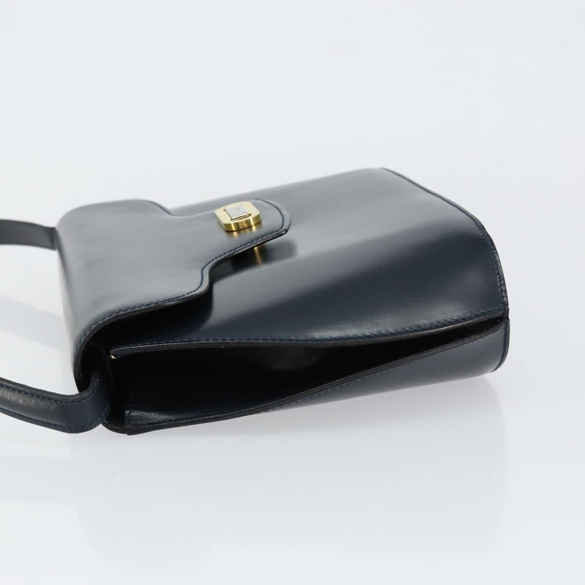 BALLY Shoulder Bag Leather Navy Gold Auth BA7814