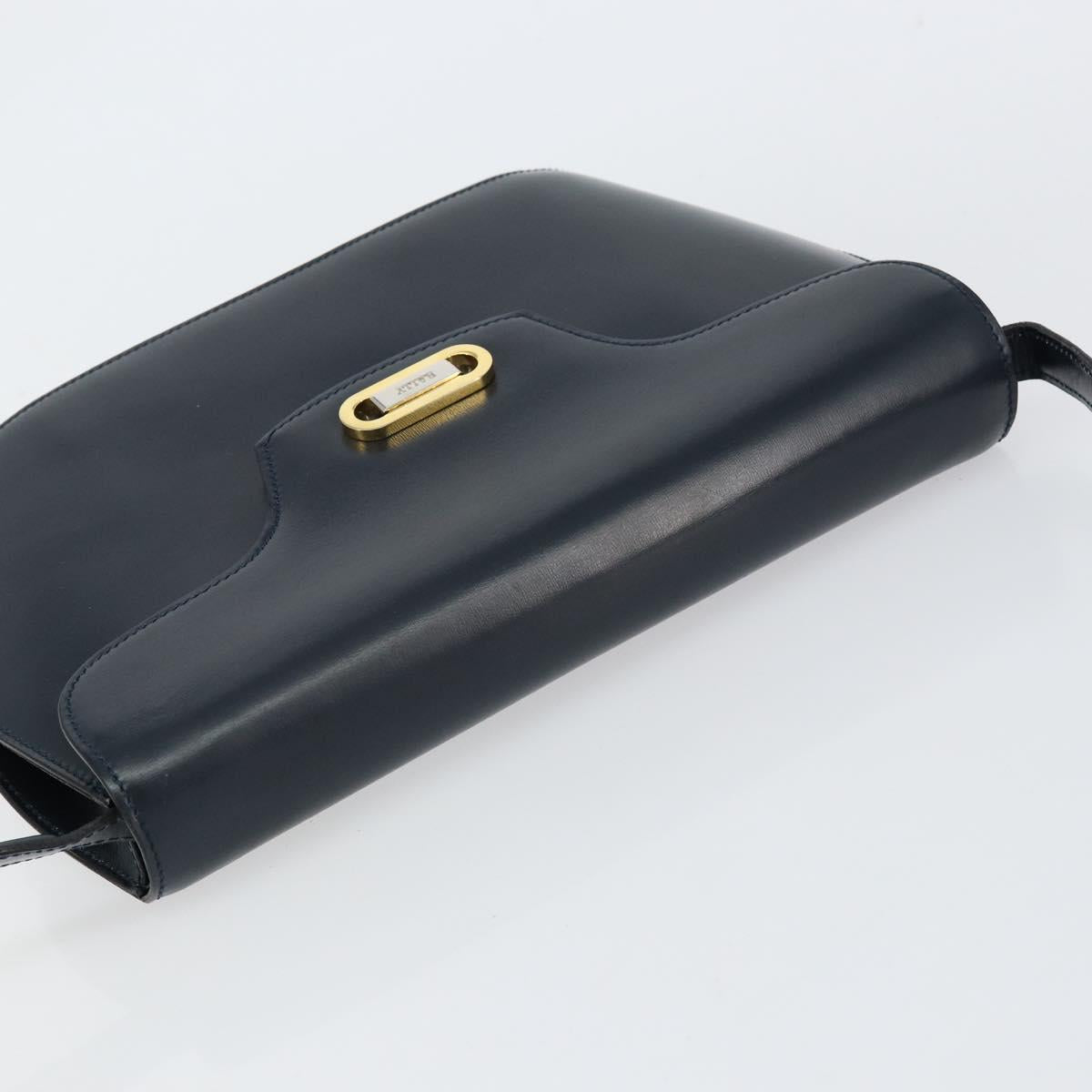 BALLY Shoulder Bag Leather Navy Gold Auth BA7814