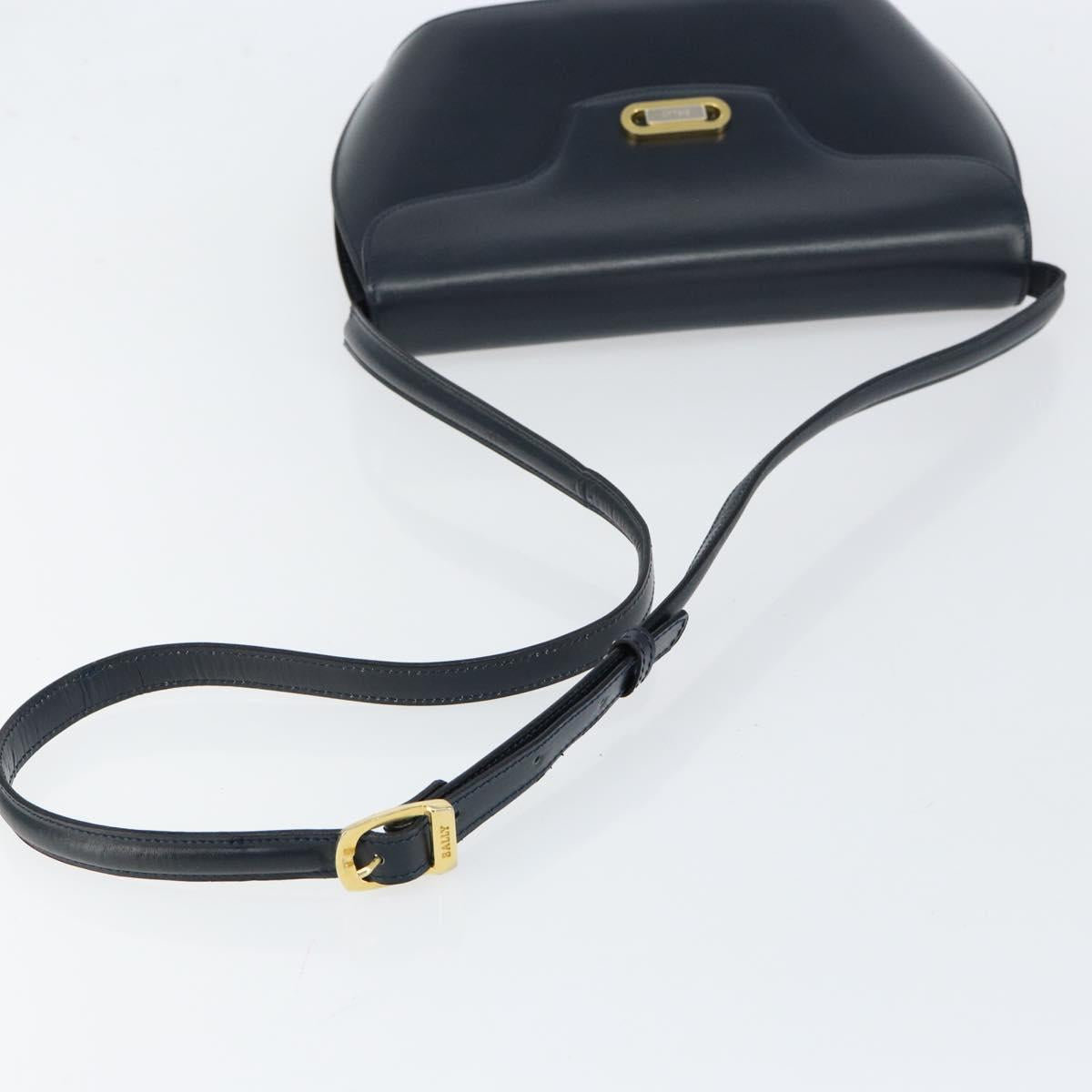 BALLY Shoulder Bag Leather Navy Gold Auth BA7814