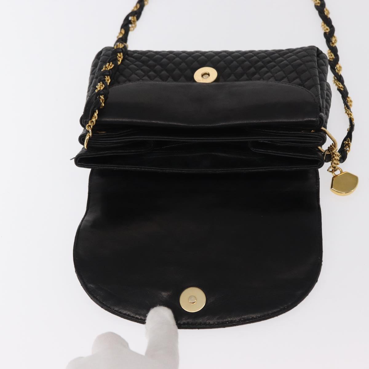BALLY Chain Shoulder Bag Leather Black Gold Auth BA7815