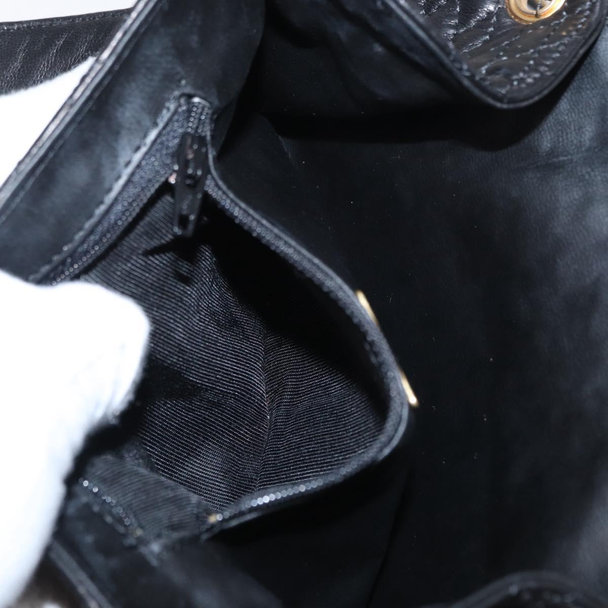 BALLY Chain Shoulder Bag Leather Black Gold Auth BA7815