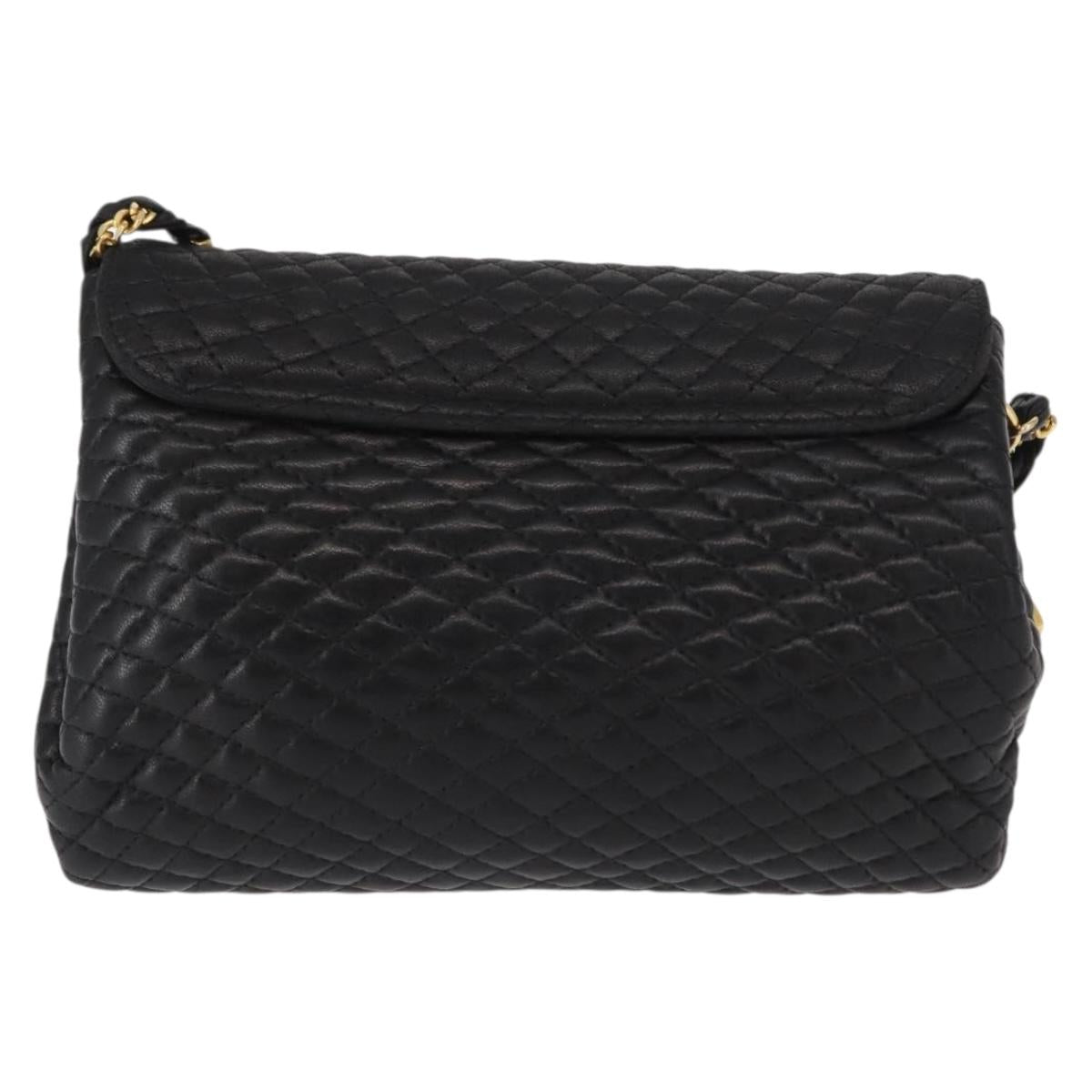 BALLY Chain Shoulder Bag Leather Black Gold Auth BA7815