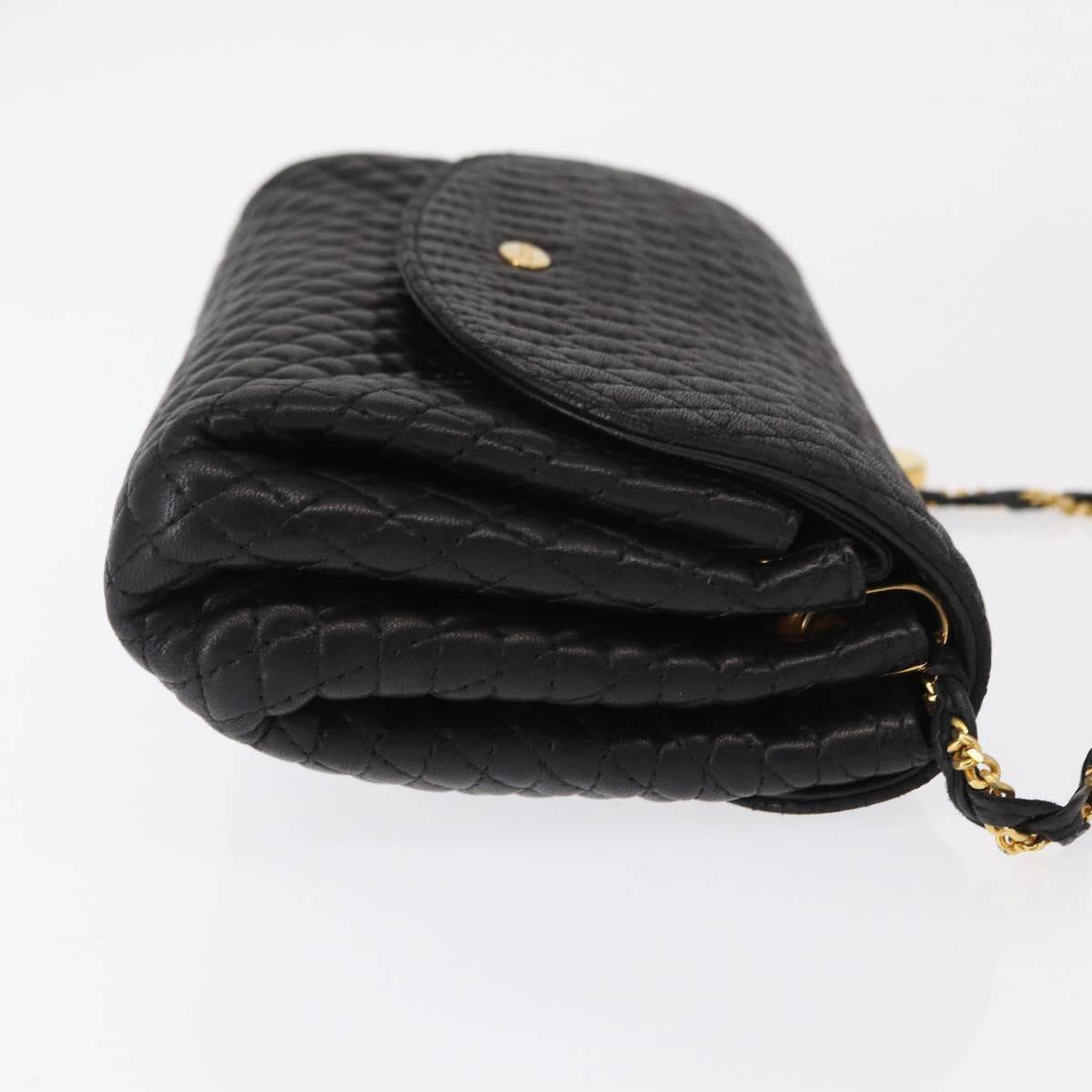 BALLY Chain Shoulder Bag Leather Black Gold Auth BA7815