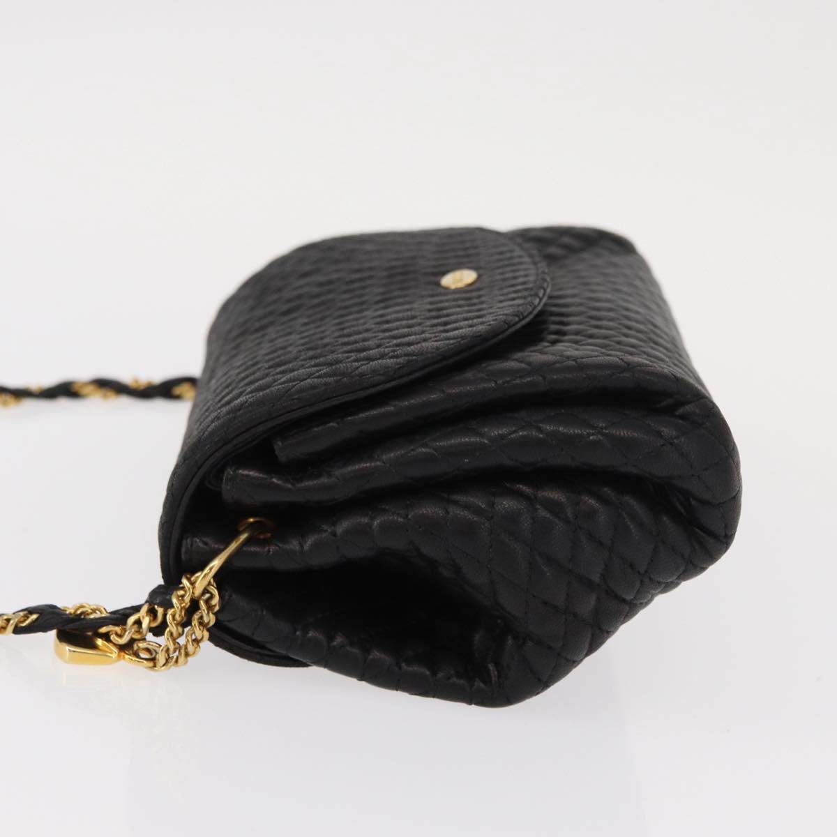 BALLY Chain Shoulder Bag Leather Black Gold Auth BA7815