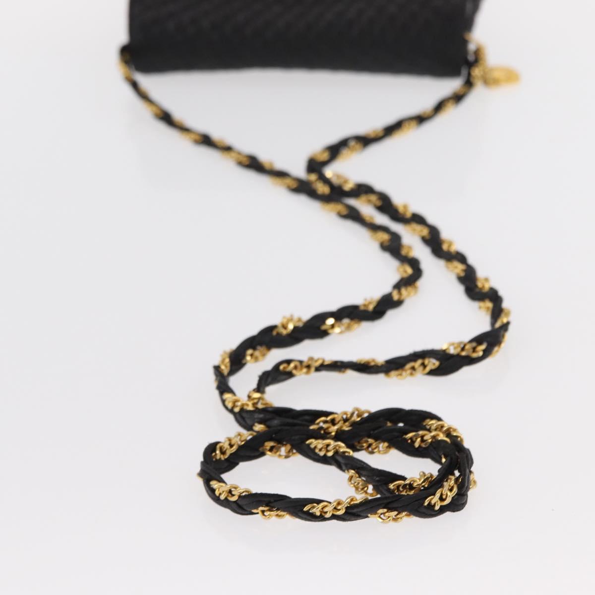 BALLY Chain Shoulder Bag Leather Black Gold Auth BA7815