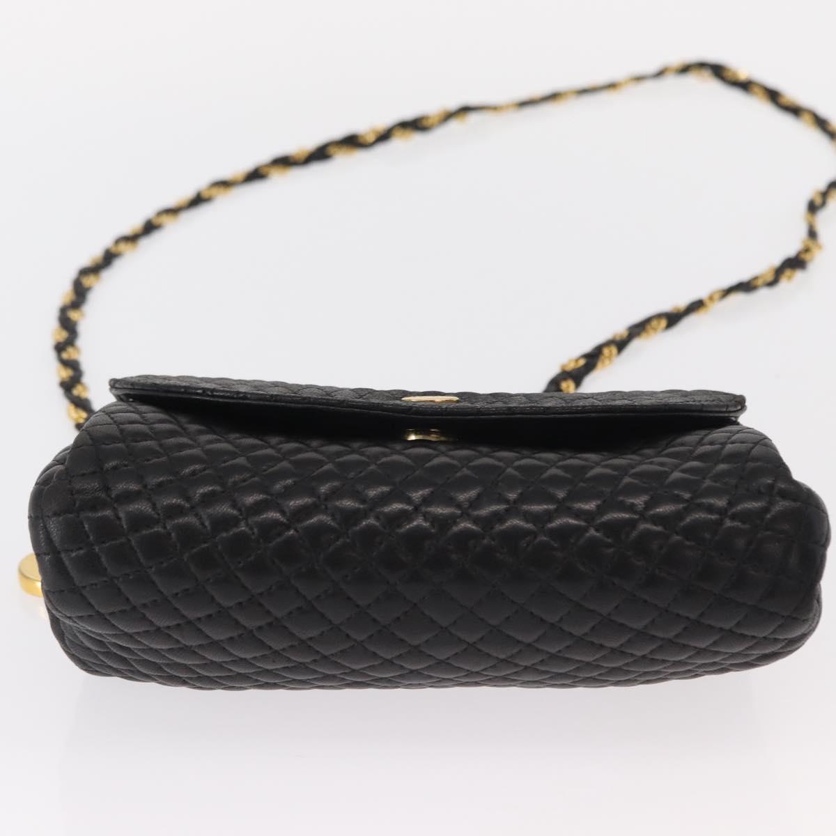 BALLY Chain Shoulder Bag Leather Black Gold Auth BA7815