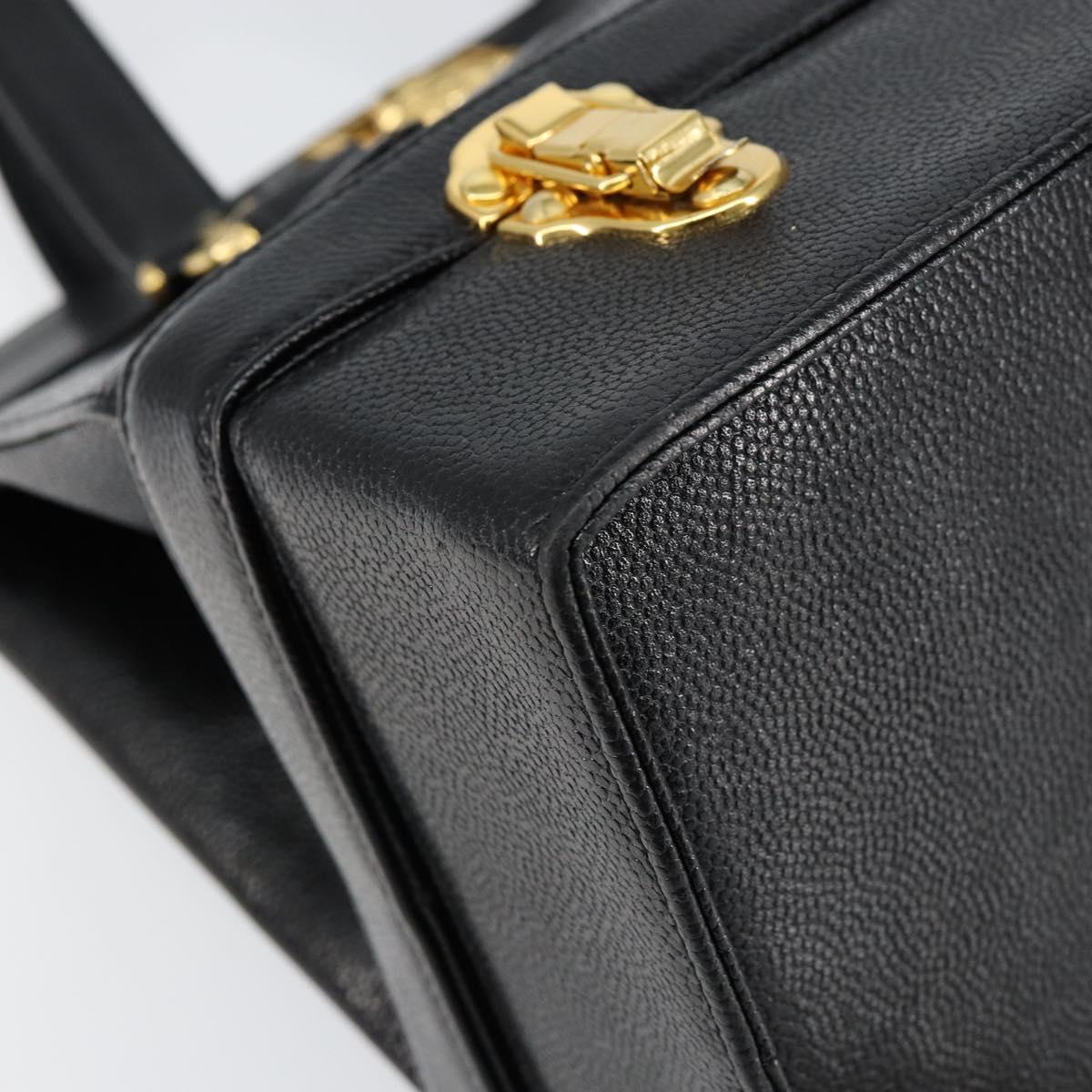 VERSACE Hand Bag Leather Black Gold Auth BA7817