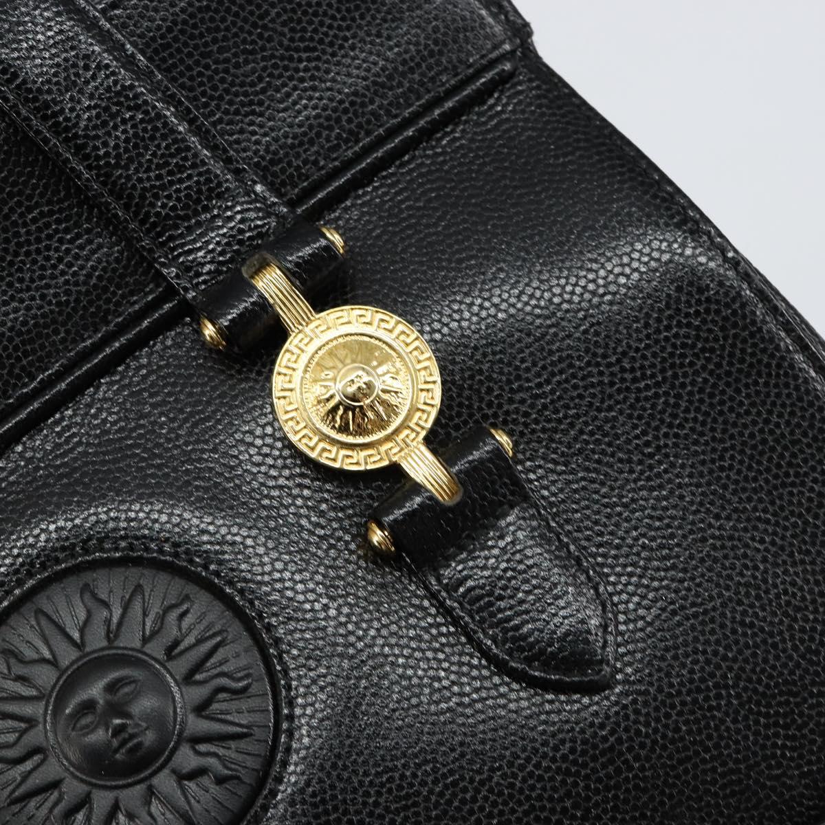 VERSACE Hand Bag Leather Black Gold Auth BA7817