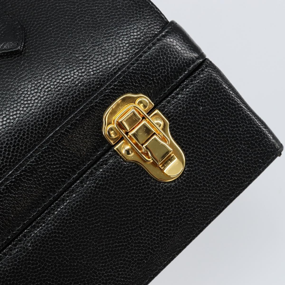 VERSACE Hand Bag Leather Black Gold Auth BA7817
