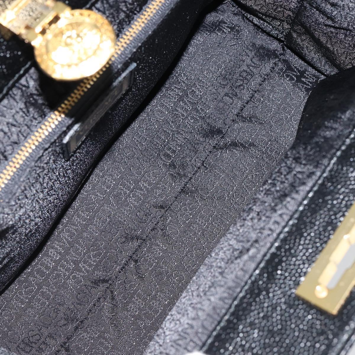 VERSACE Hand Bag Leather Black Gold Auth BA7817