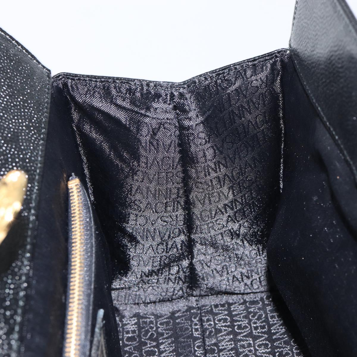 VERSACE Hand Bag Leather Black Gold Auth BA7817