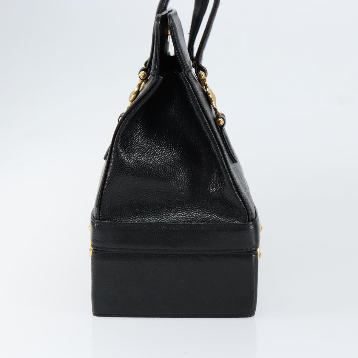 VERSACE Hand Bag Leather Black Gold Auth BA7817