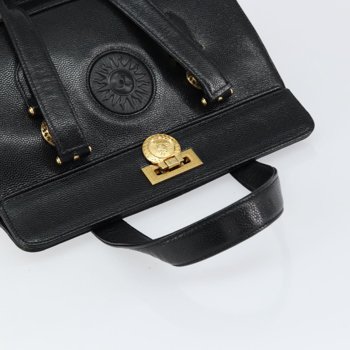 VERSACE Hand Bag Leather Black Gold Auth BA7817