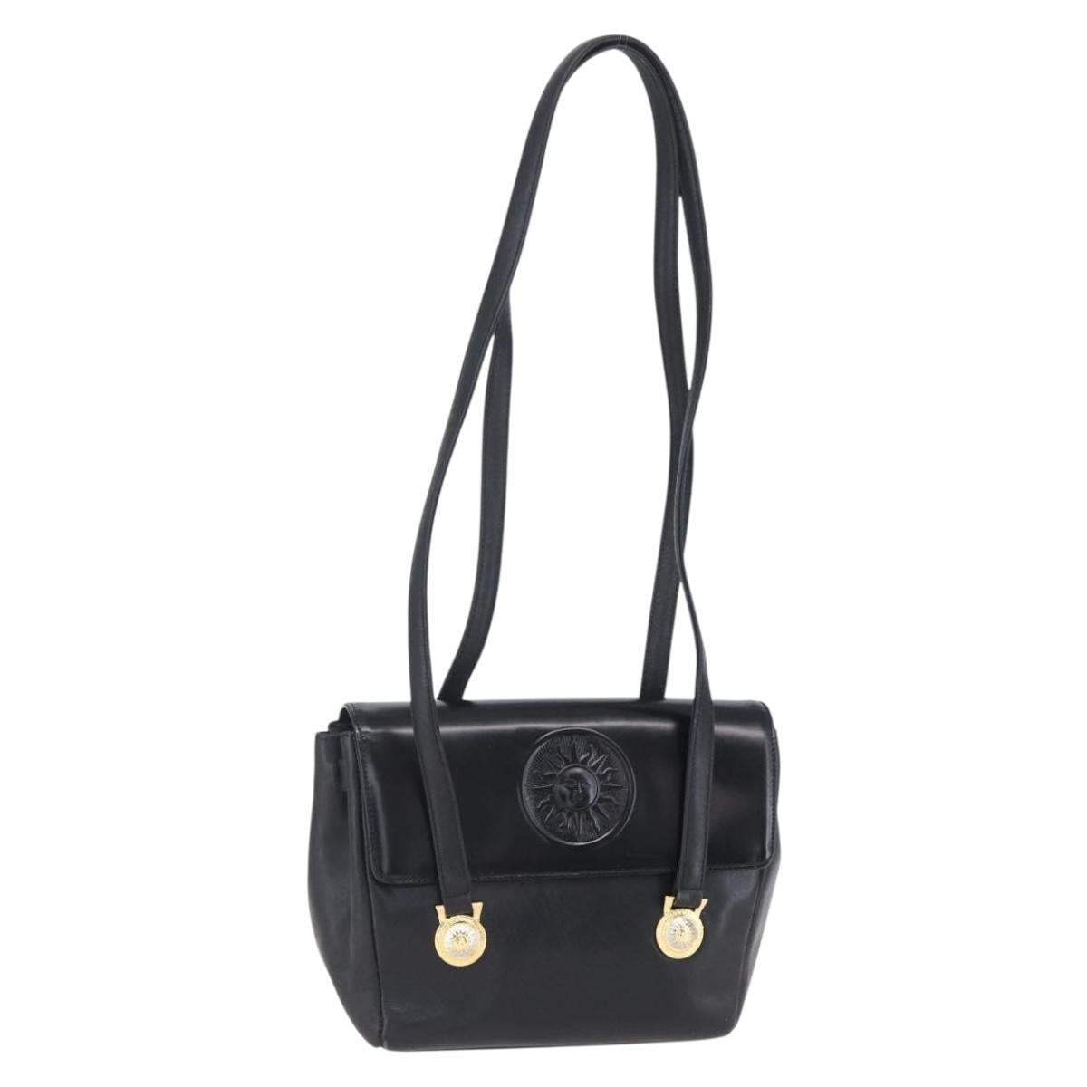 Gianni Versace Shoulder Bag Leather Black Gold Auth BA7818