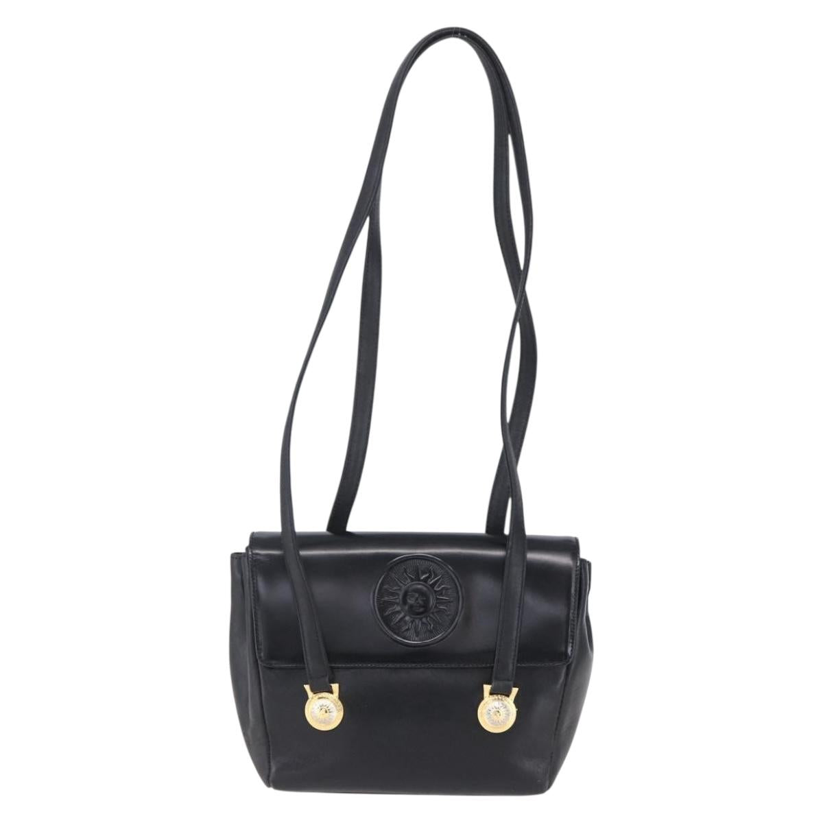 Gianni Versace Shoulder Bag Leather Black Gold Auth BA7818