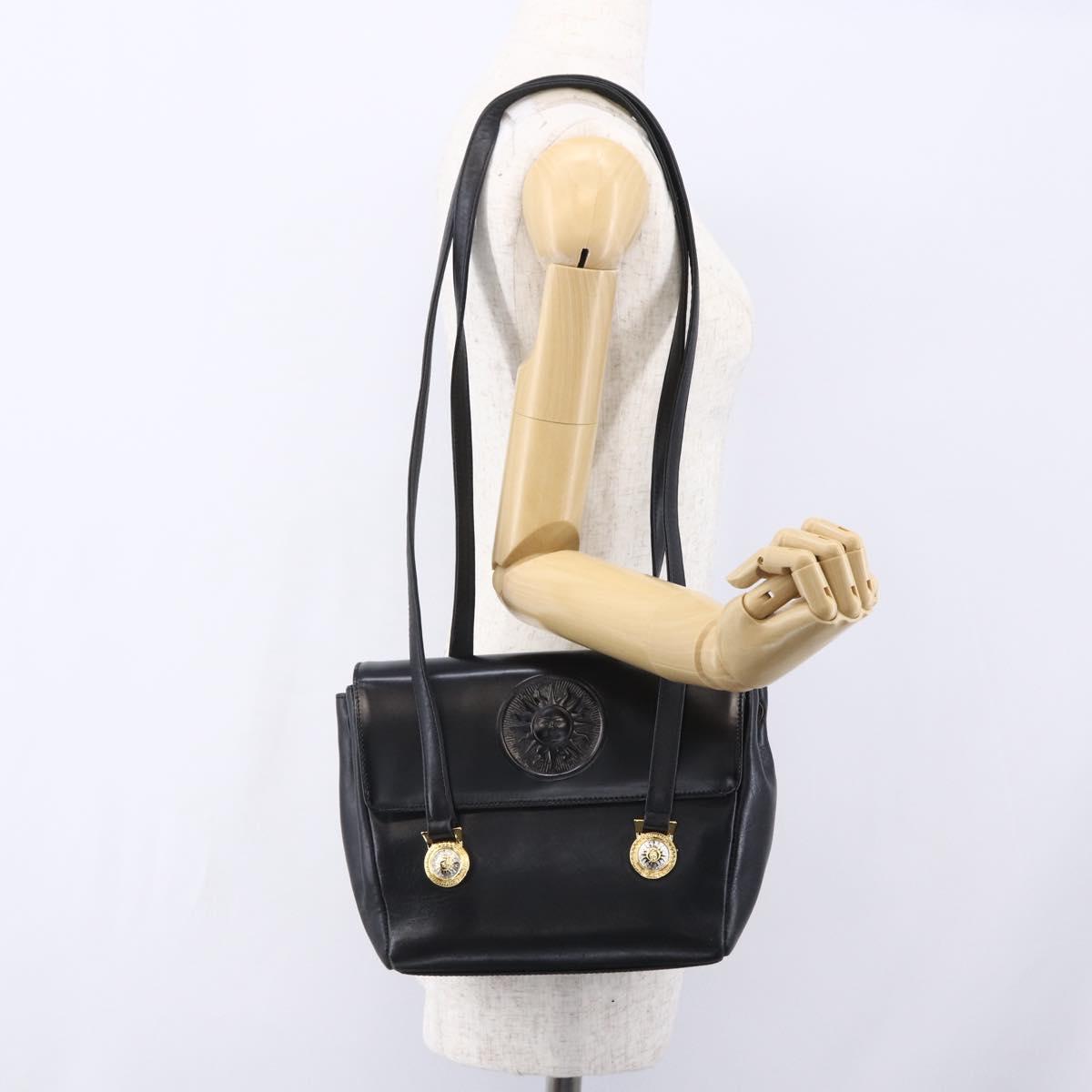 Gianni Versace Shoulder Bag Leather Black Gold Auth BA7818