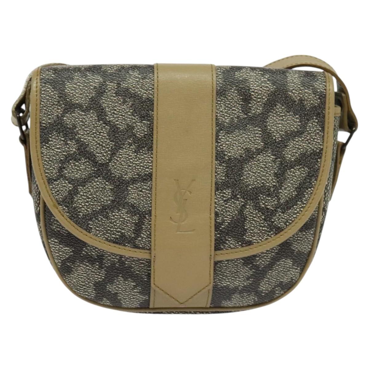 SAINT LAURENT Shoulder Bag PVC embossed Gray Auth BA782