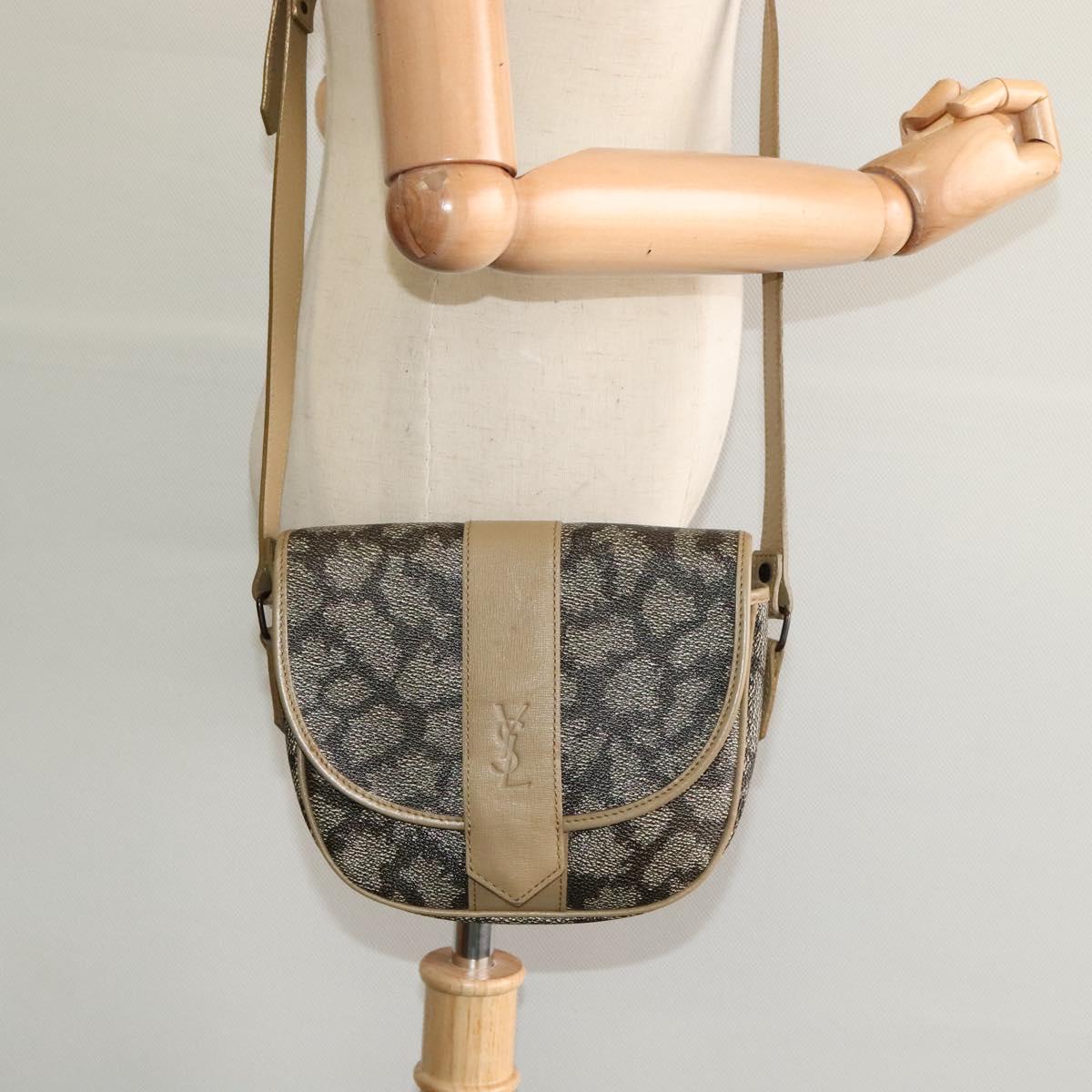 SAINT LAURENT Shoulder Bag PVC embossed Gray Auth BA782