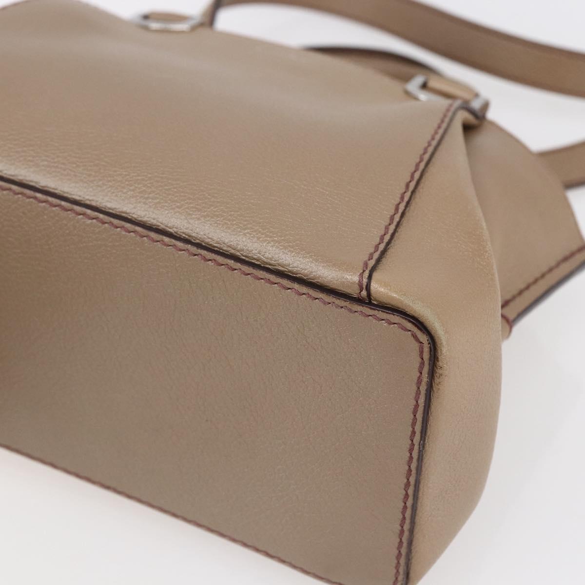 CARTIER Mini C De Cartier Hand Bag Leather 2way Beige Silver Auth BA7820