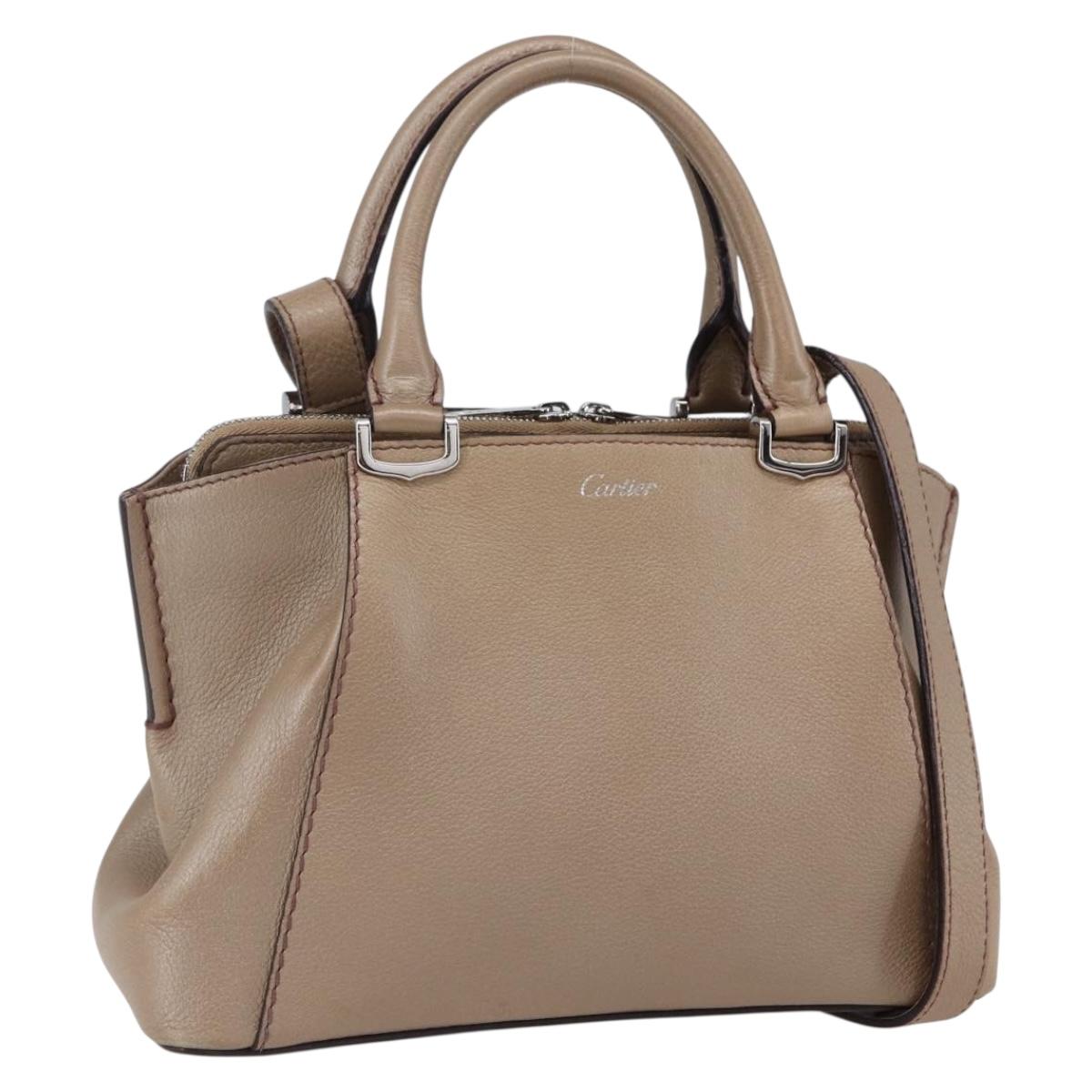 CARTIER Mini C De Cartier Hand Bag Leather 2way Beige Silver Auth BA7820