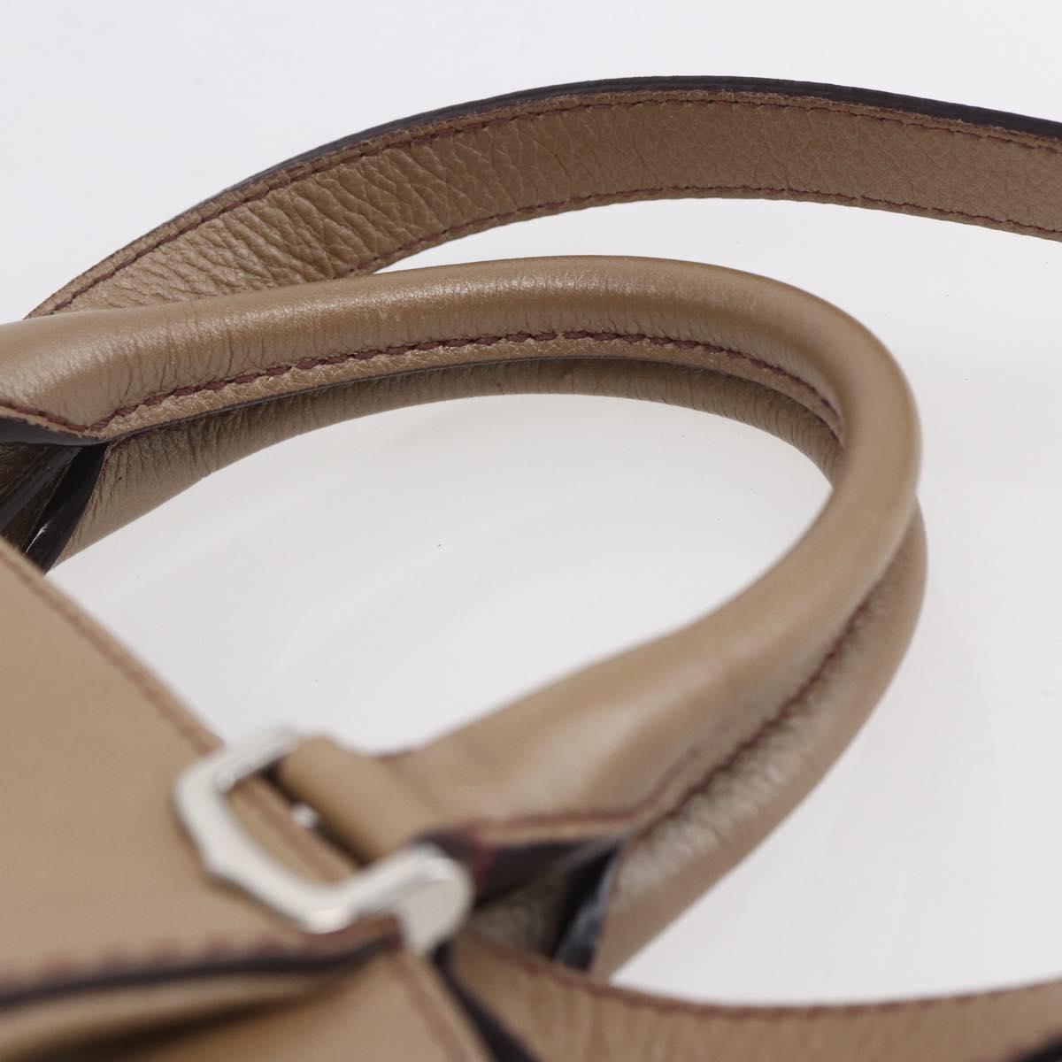 CARTIER Mini C De Cartier Hand Bag Leather 2way Beige Silver Auth BA7820