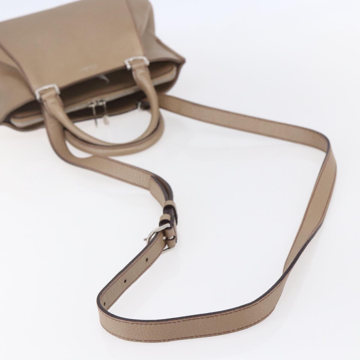 CARTIER Mini C De Cartier Hand Bag Leather 2way Beige Silver Auth BA7820