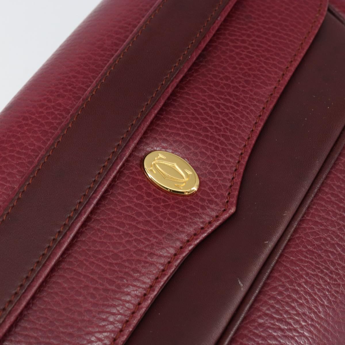 CARTIER Must Line Clutch Bag Leather Bordeaux Gold Auth BA7821