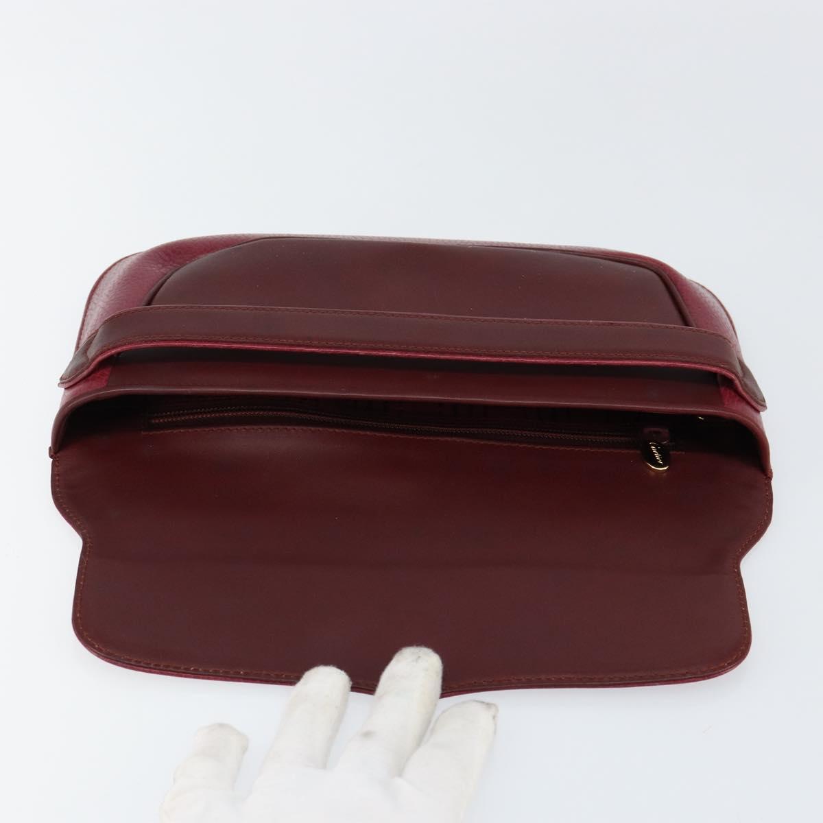 CARTIER Must Line Clutch Bag Leather Bordeaux Gold Auth BA7821