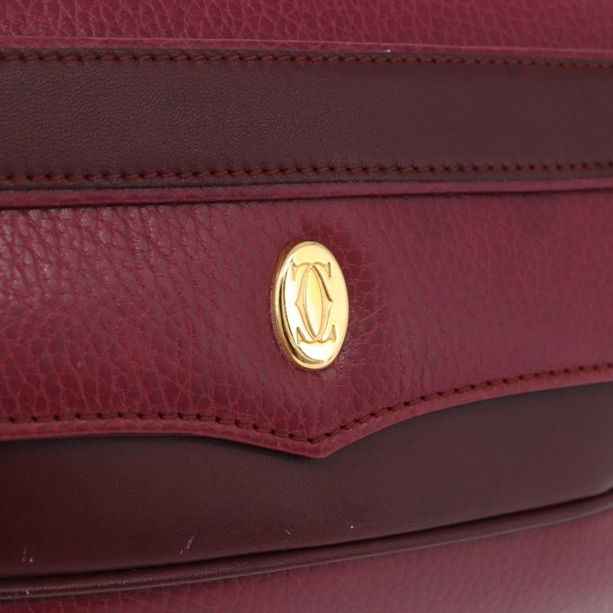 CARTIER Must Line Clutch Bag Leather Bordeaux Gold Auth BA7821