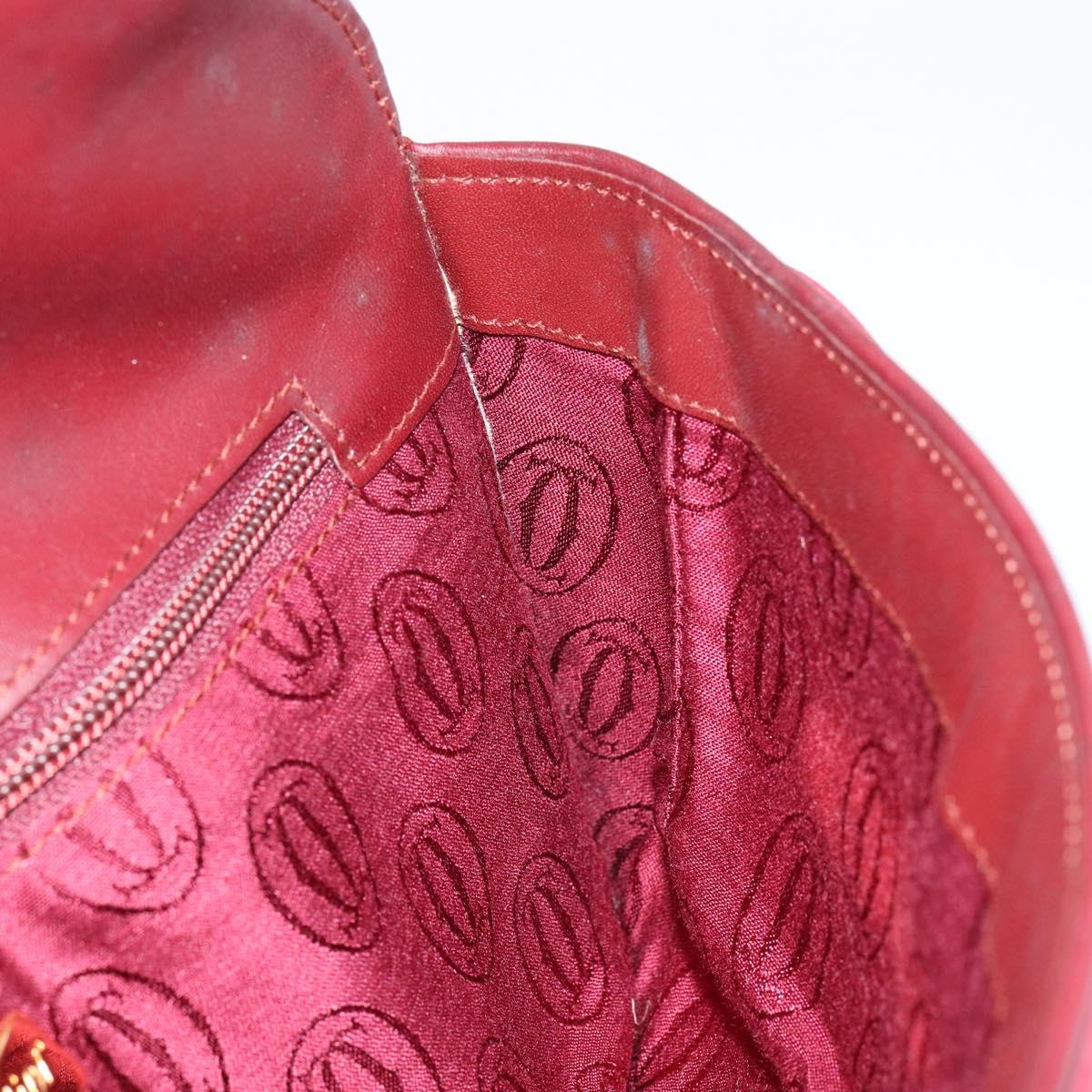 CARTIER Must Line Clutch Bag Leather Bordeaux Gold Auth BA7821