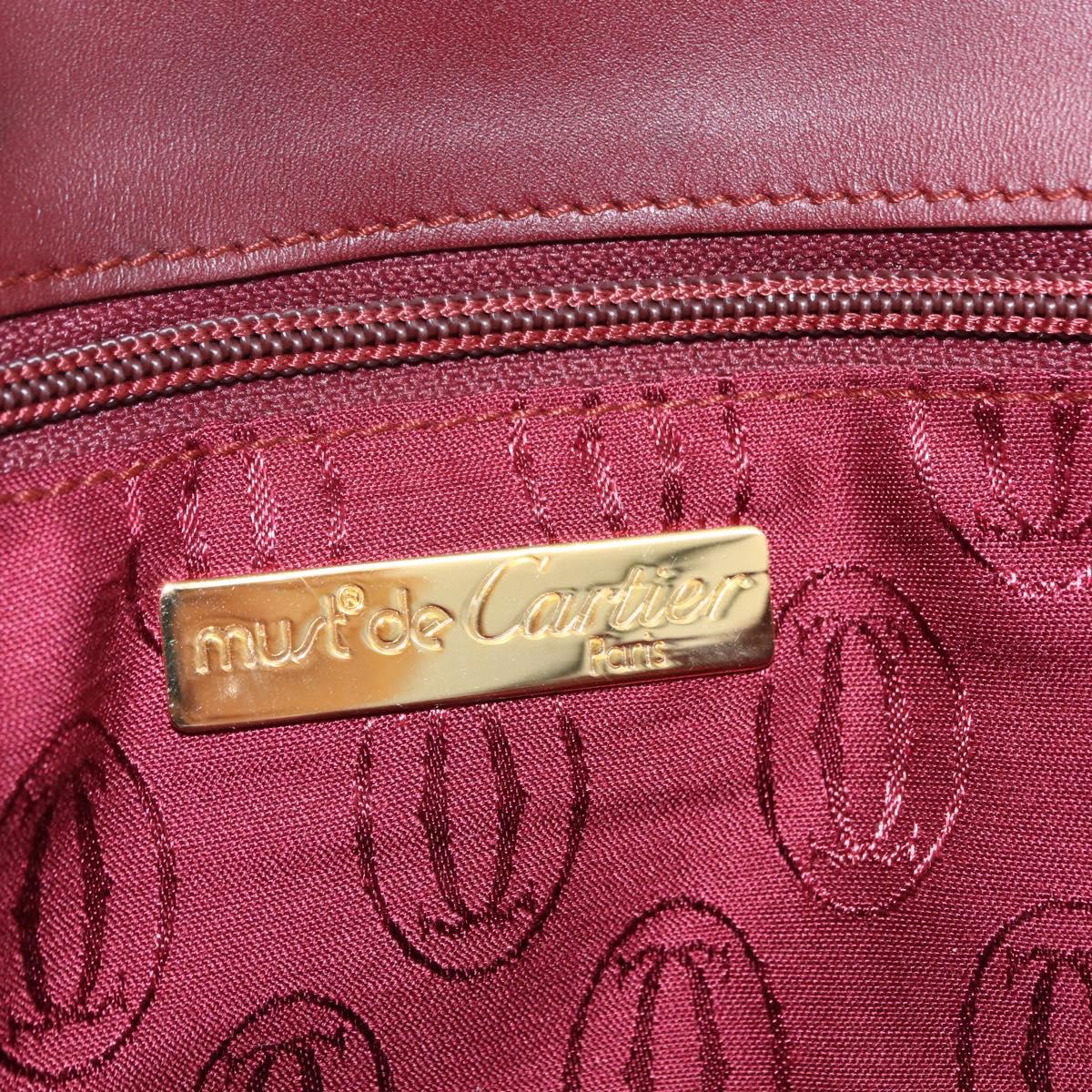 CARTIER Must Line Clutch Bag Leather Bordeaux Gold Auth BA7821