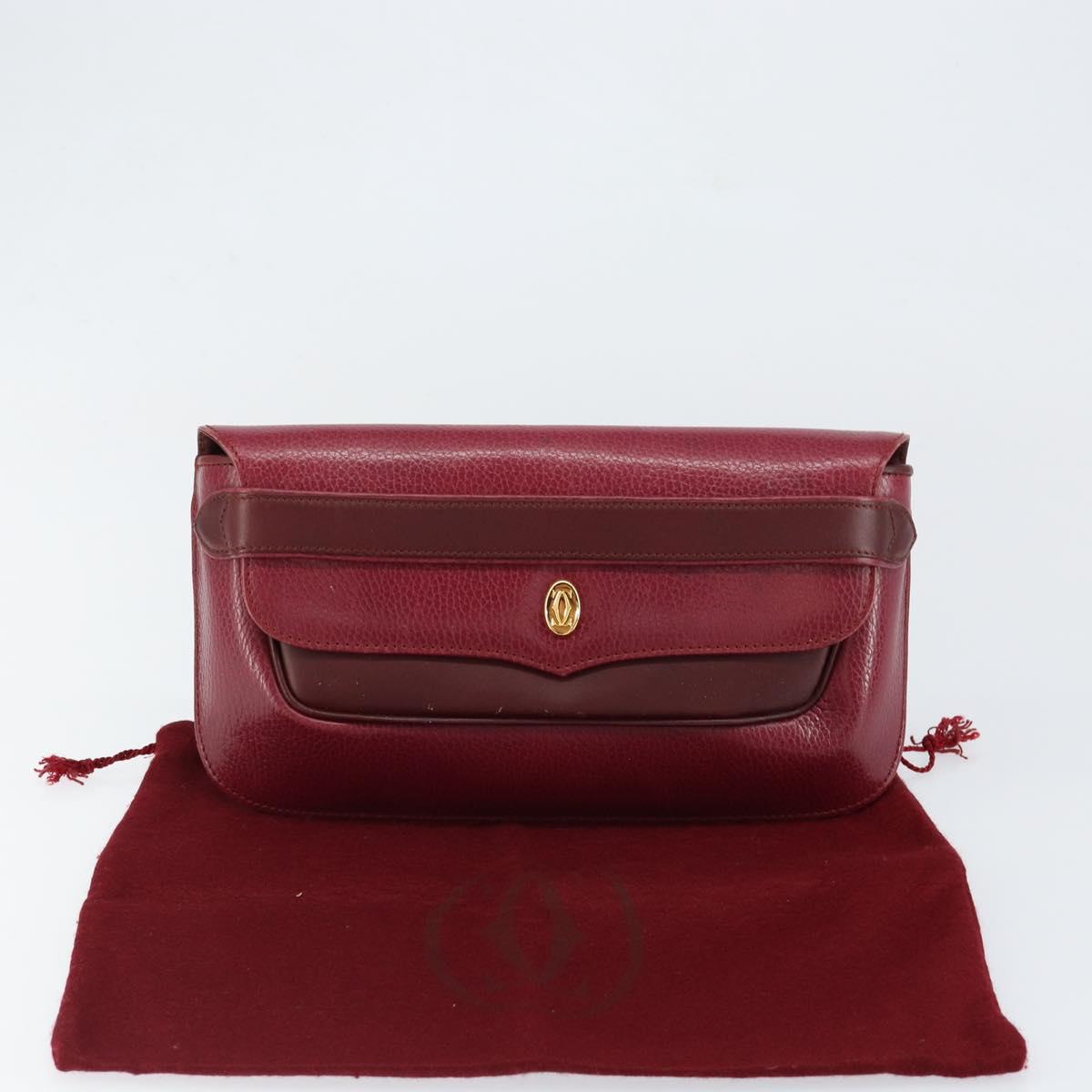 CARTIER Must Line Clutch Bag Leather Bordeaux Gold Auth BA7821