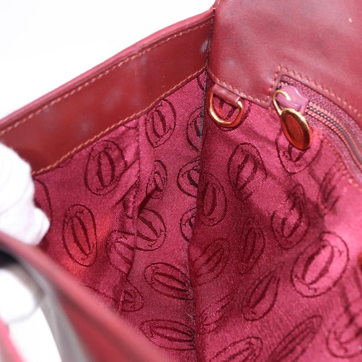 CARTIER Must Line Clutch Bag Leather Bordeaux Gold Auth BA7821