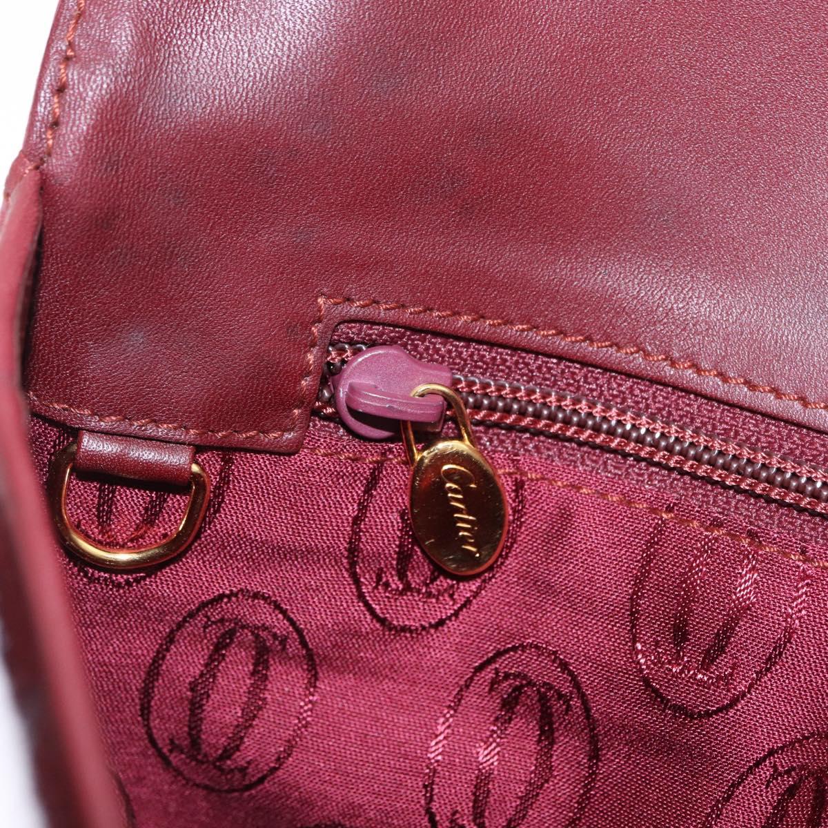 CARTIER Must Line Clutch Bag Leather Bordeaux Gold Auth BA7821