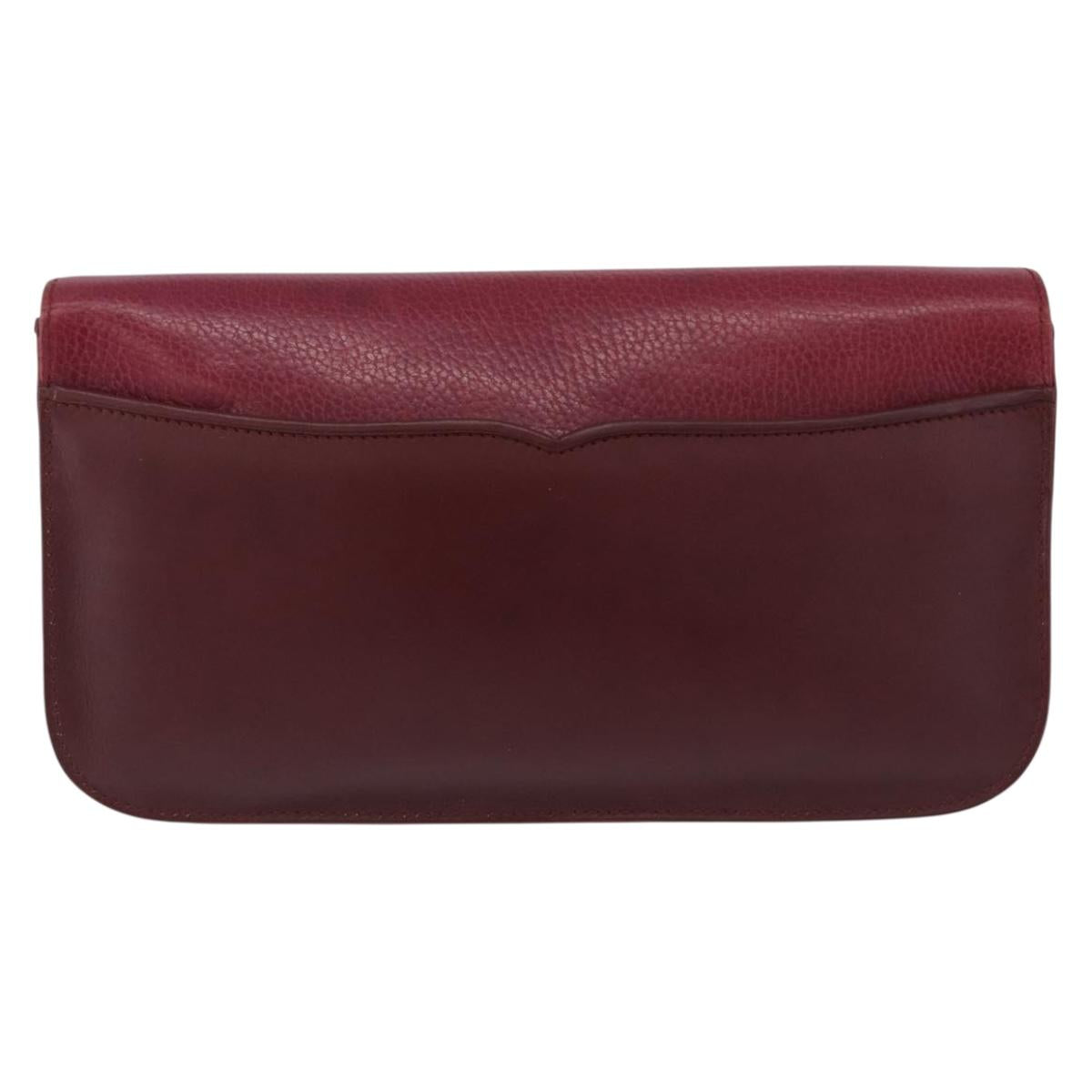 CARTIER Must Line Clutch Bag Leather Bordeaux Gold Auth BA7821