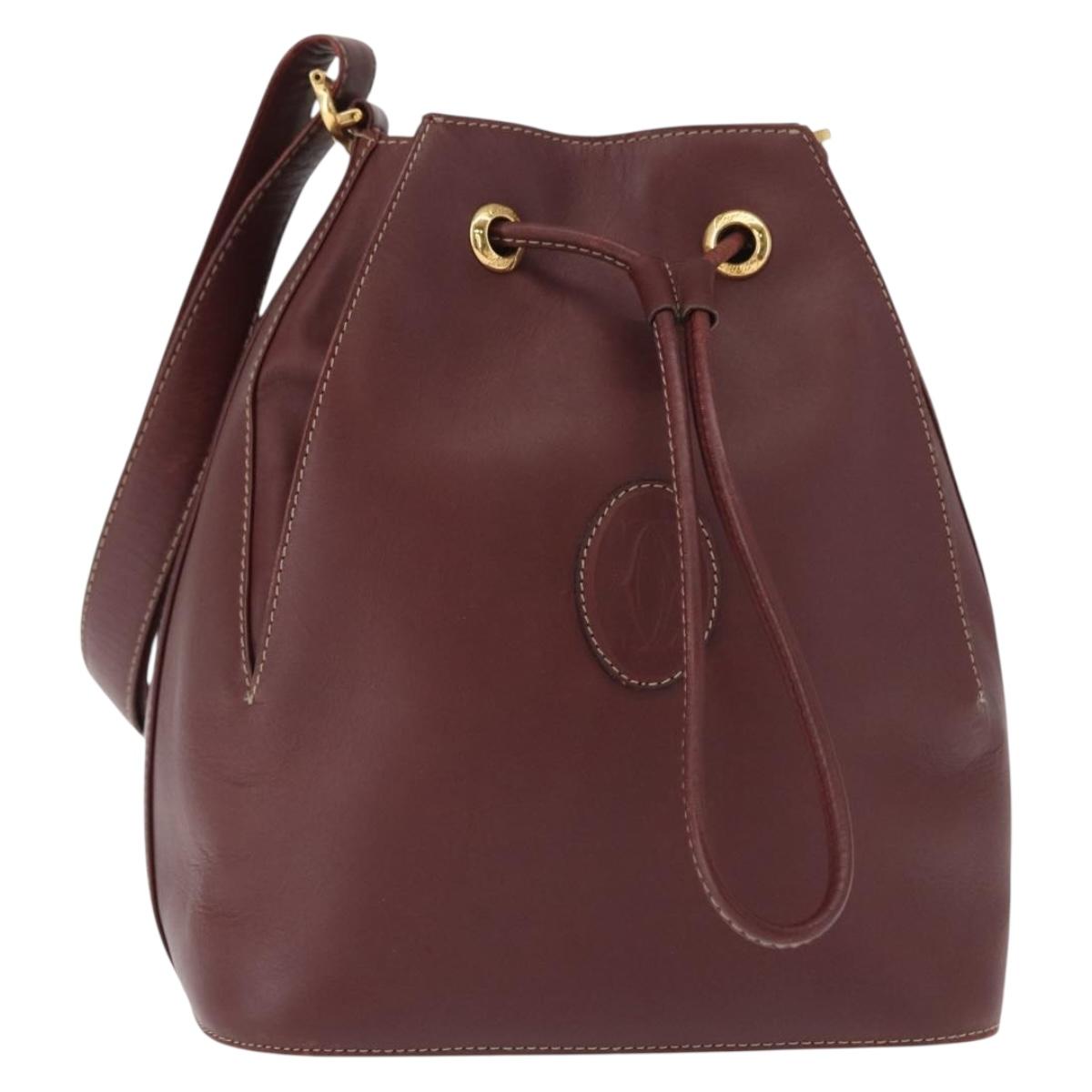 CARTIER Must Line Shoulder Bag Leather Bordeaux Gold Auth BA7822