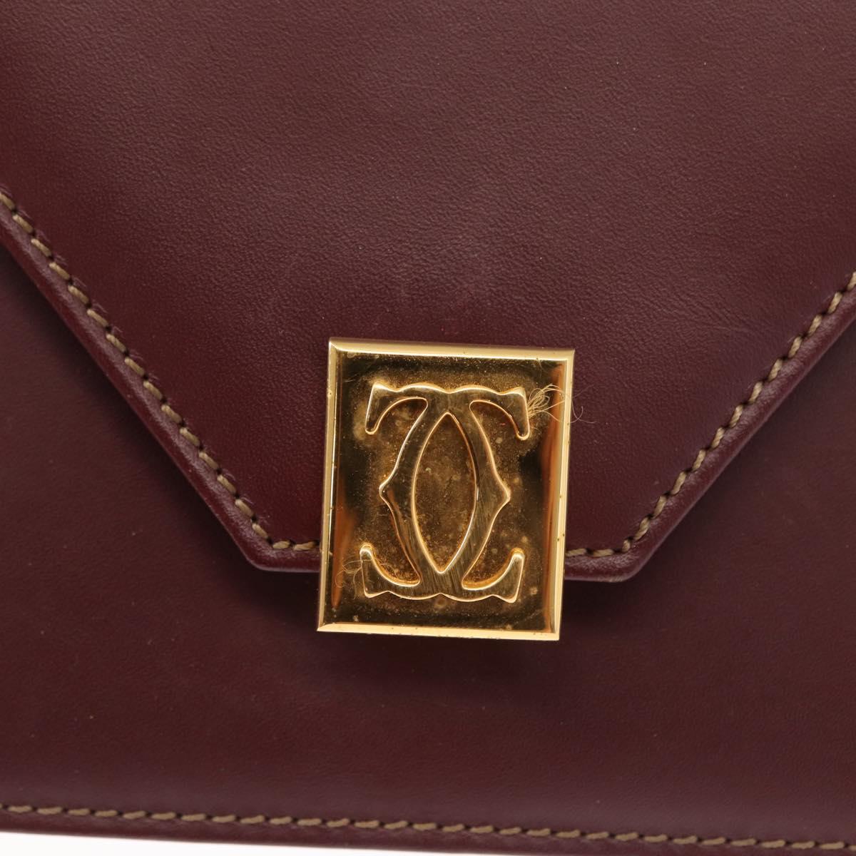 CARTIER Must Line Shoulder Bag Leather Bordeaux Gold Auth BA7823
