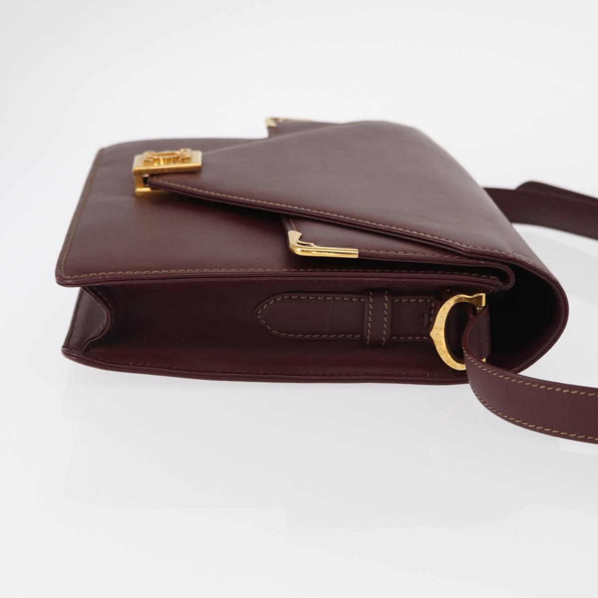 CARTIER Must Line Shoulder Bag Leather Bordeaux Gold Auth BA7823
