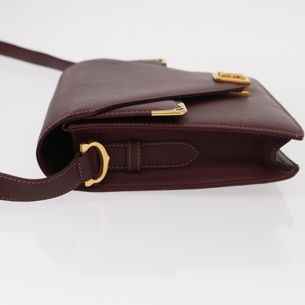 CARTIER Must Line Shoulder Bag Leather Bordeaux Gold Auth BA7823