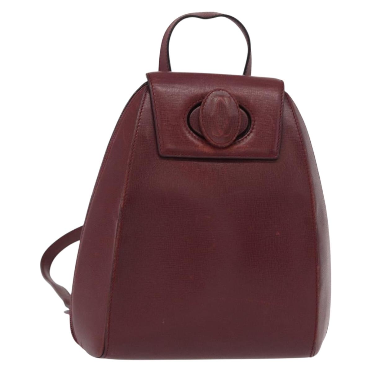 CARTIER Backpack Leather Bordeaux Gold Auth BA7824